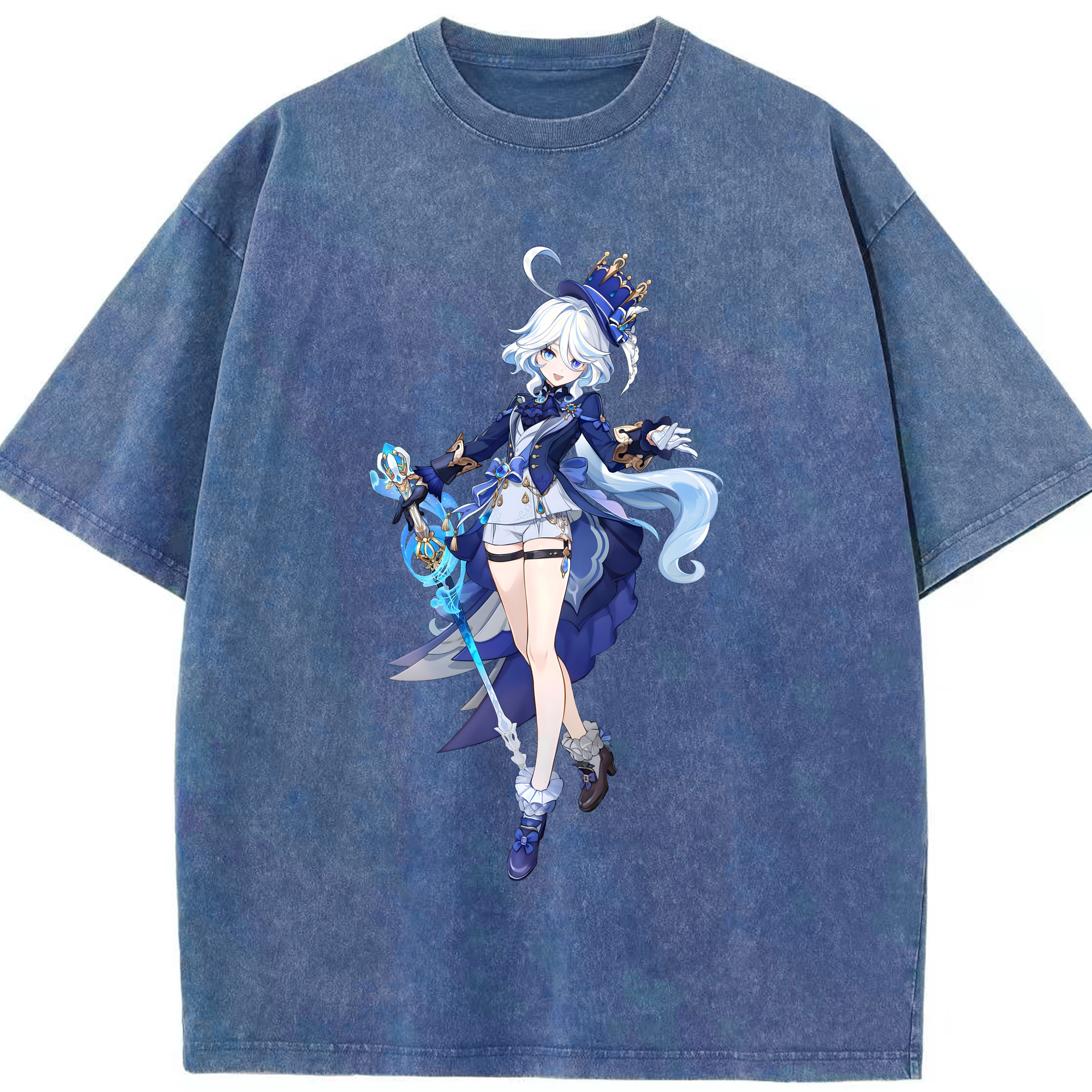 げんし神 フリーナ genshin Furina 綿100% ヴィンテージ風 半袖Tシャツ（フロントプリント）