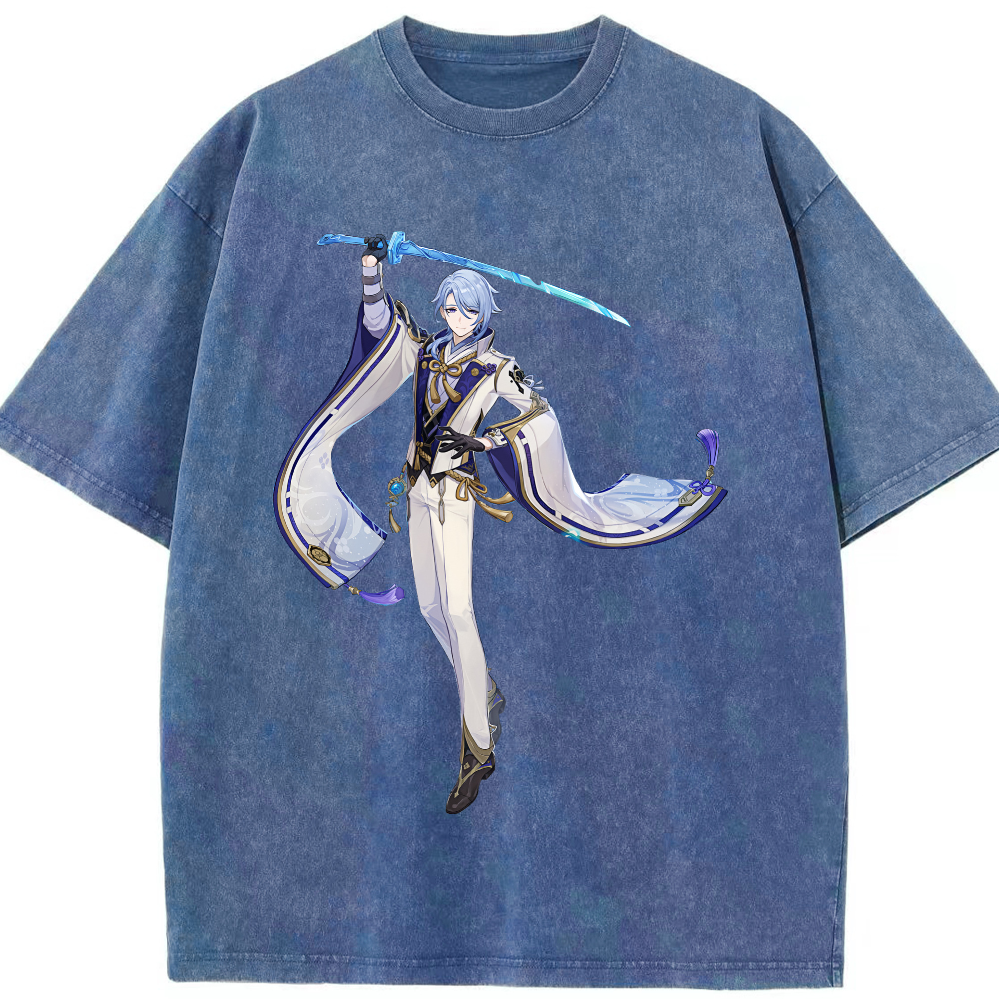 げんし神 神里綾人 かみさとあやと genshin Kamisato Ayato 綿100% ヴィンテージ風 半袖Tシャツ（フロントプリント）