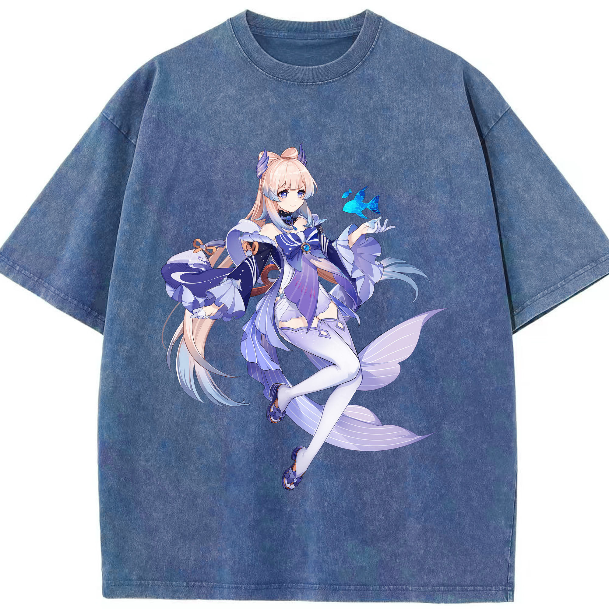 げんし神 珊瑚宮心海 サンゴノミヤ・ココミ genshin Sangonomiya Kokomi 綿100% ヴィンテージ風 半袖Tシャツ（フロントプリント）