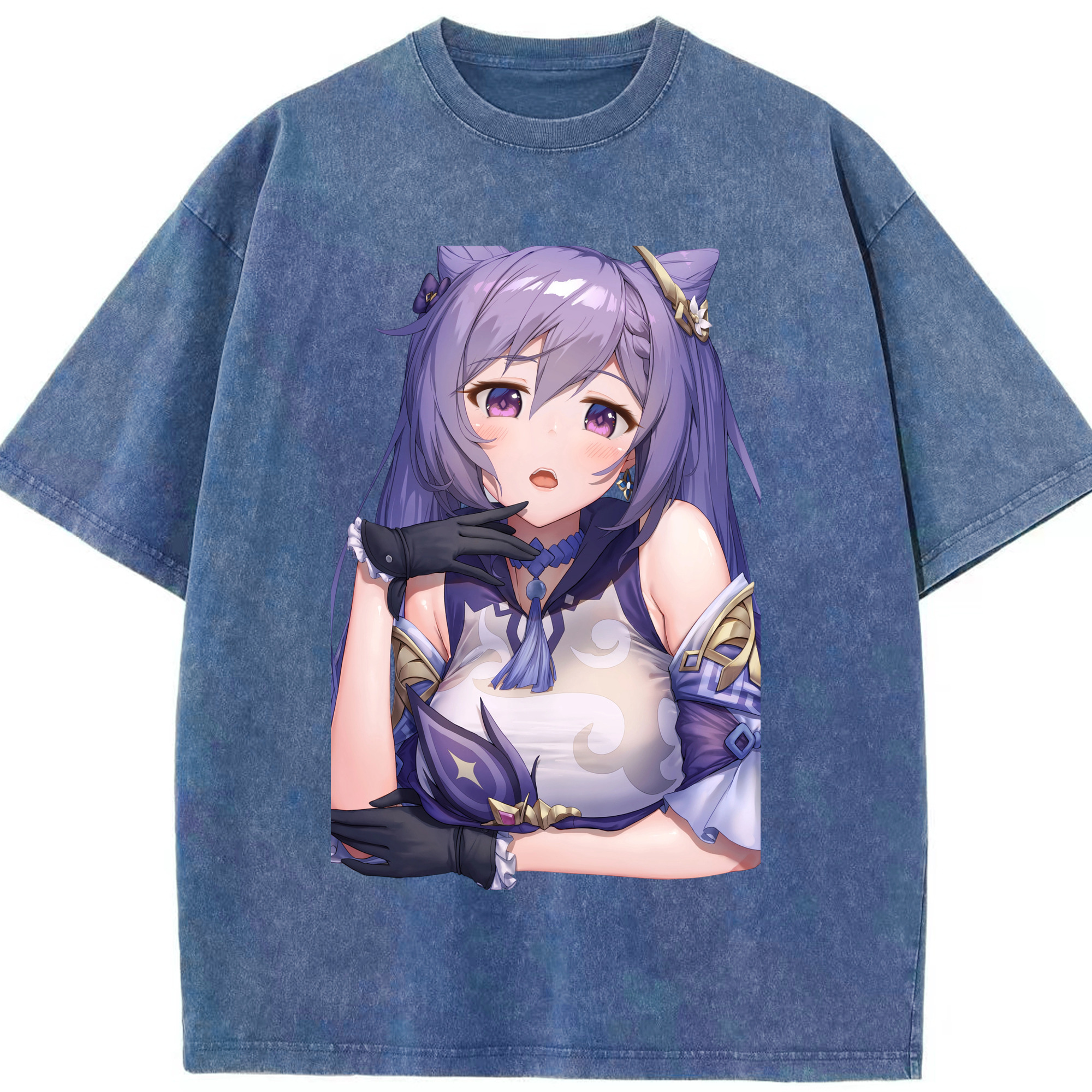げんし神 刻晴 こくせい genshin Kokusei 綿100% ヴィンテージ風 半袖Tシャツ（フロントプリント）