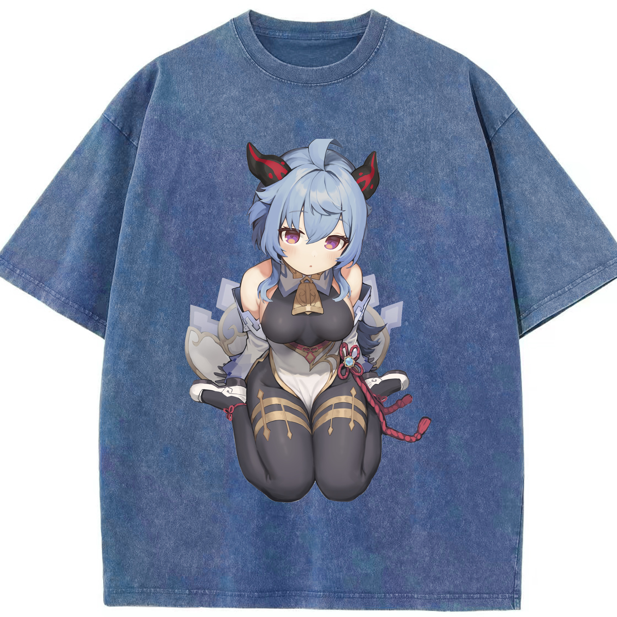 げんし神 甘雨 かんう genshin Ganyu 綿100% ヴィンテージ風 半袖Tシャツ（フロントプリント）