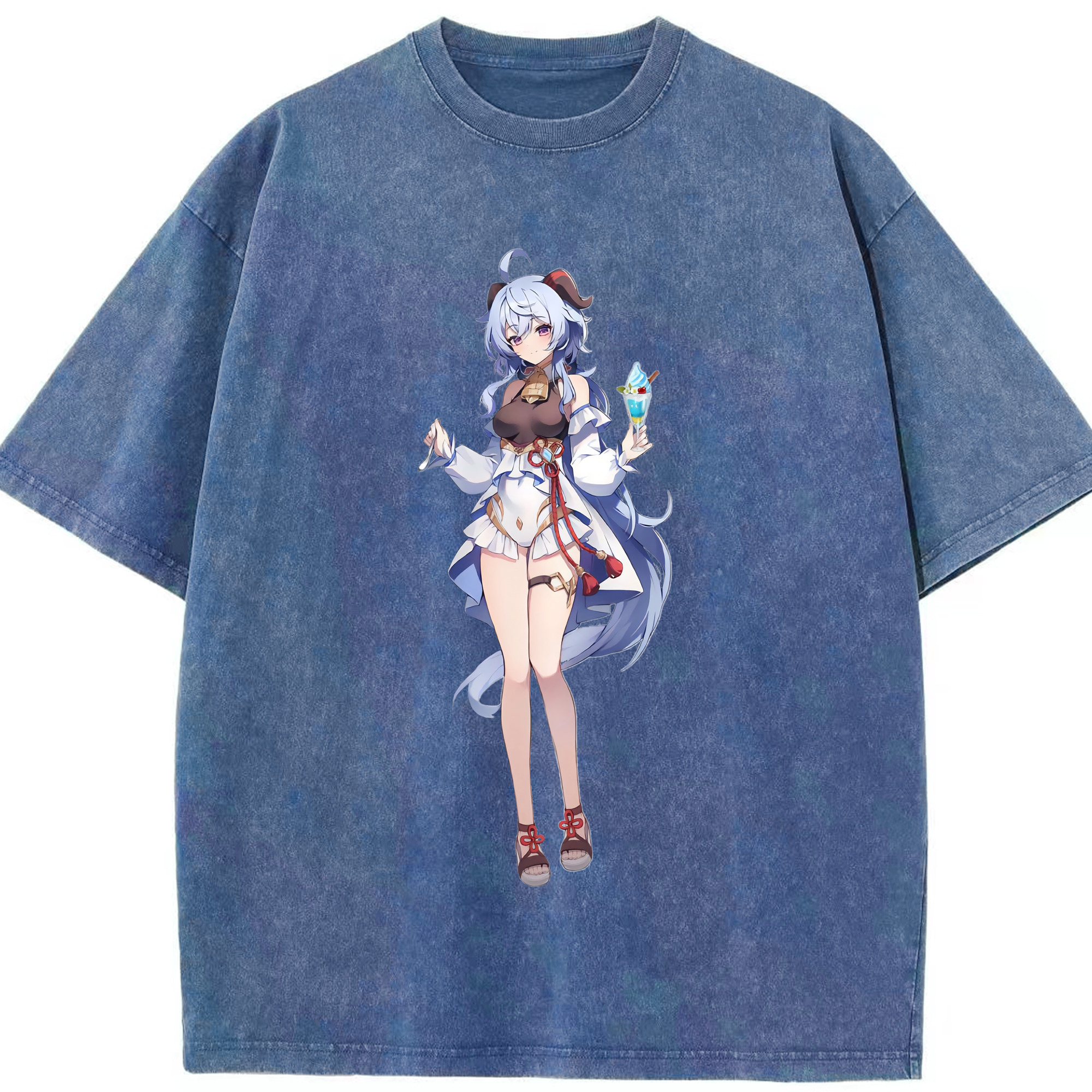 げんし神 甘雨 かんう genshin Ganyu 綿100% ヴィンテージ風 半袖Tシャツ（フロントプリント）
