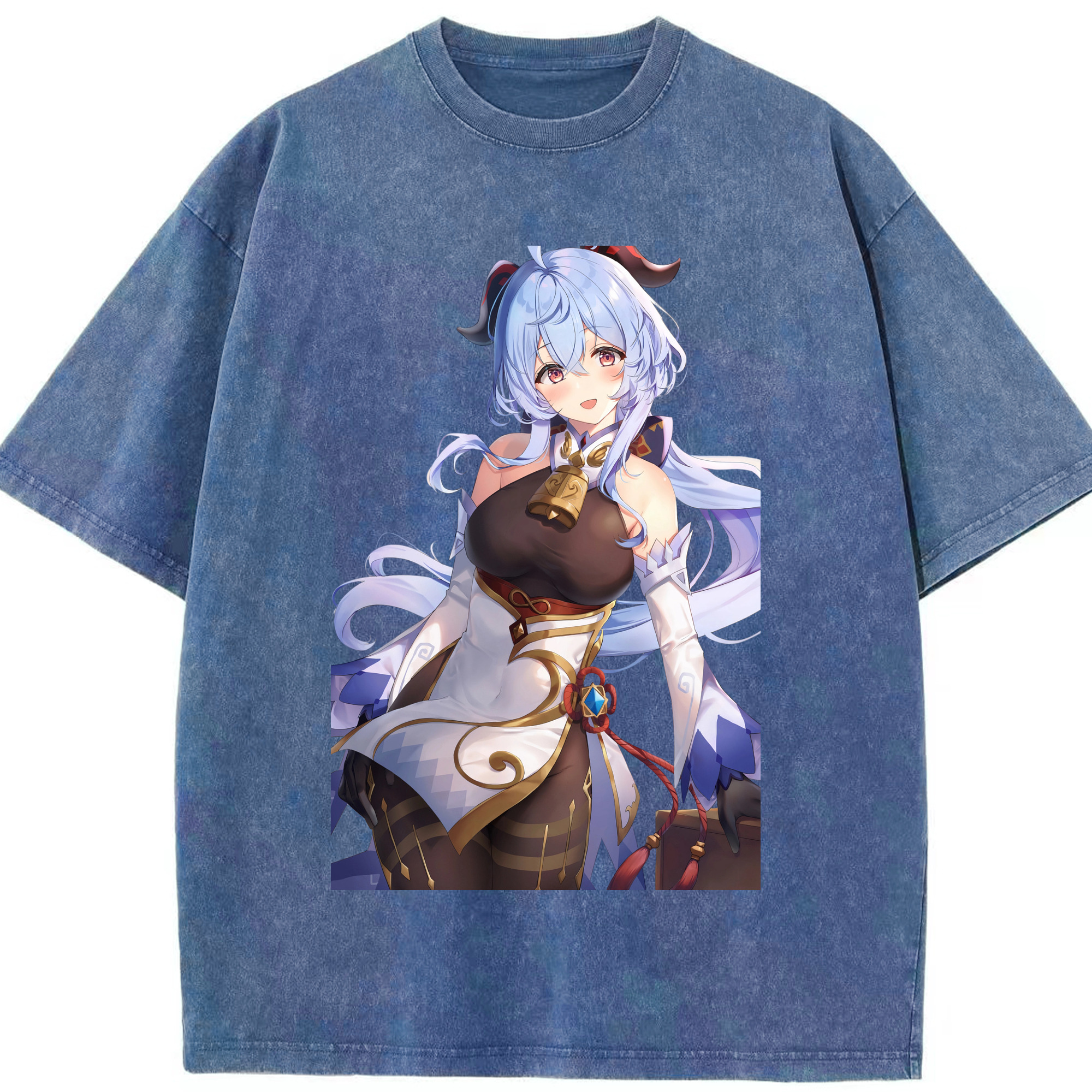 げんし神 甘雨 かんう genshin Ganyu 綿100% ヴィンテージ風 半袖Tシャツ（フロントプリント）