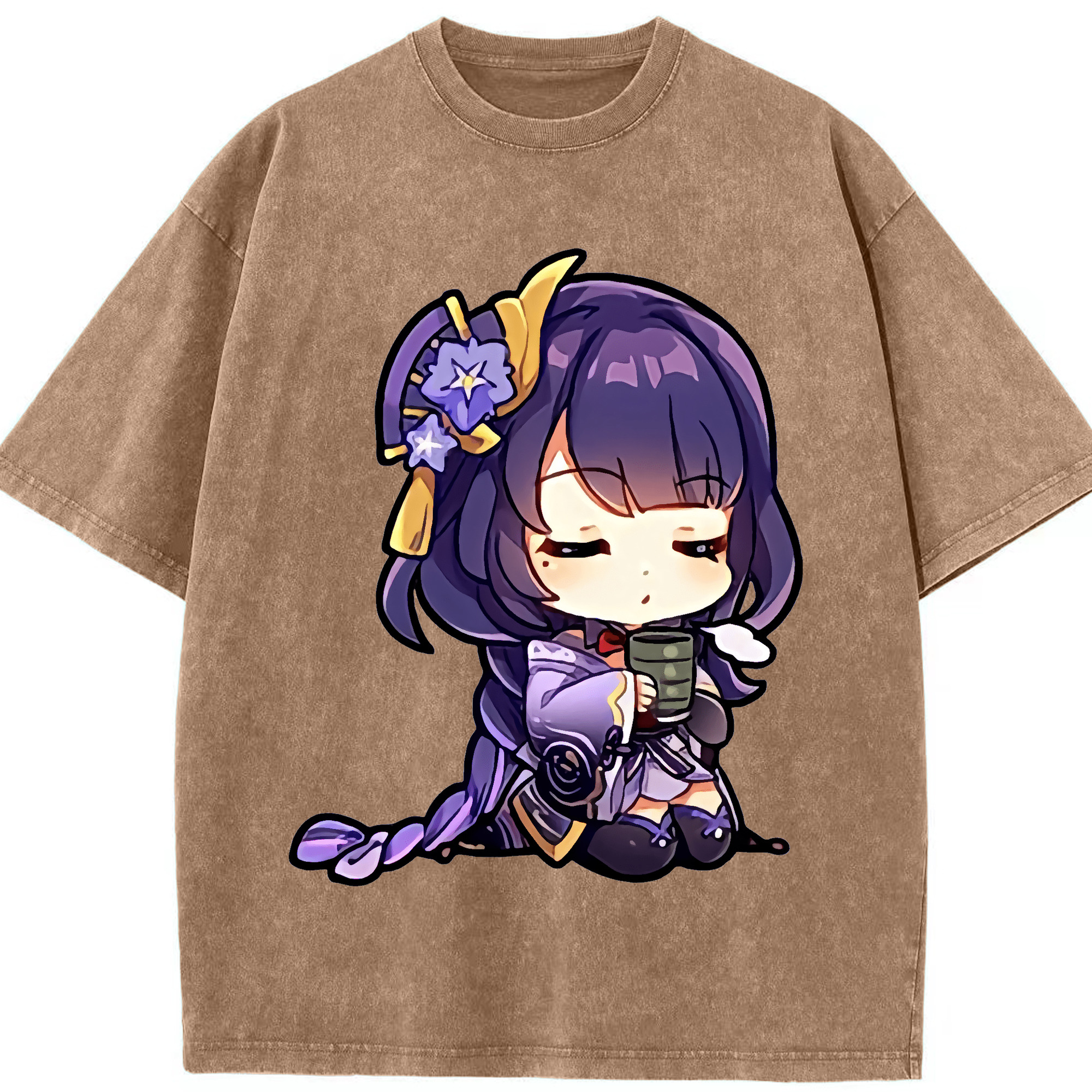 げんし神 雷電将軍 らいでんしょうぐん genshin Raiden Shogun 綿100% ヴィンテージ風 半袖Tシャツ（フロントプリント）