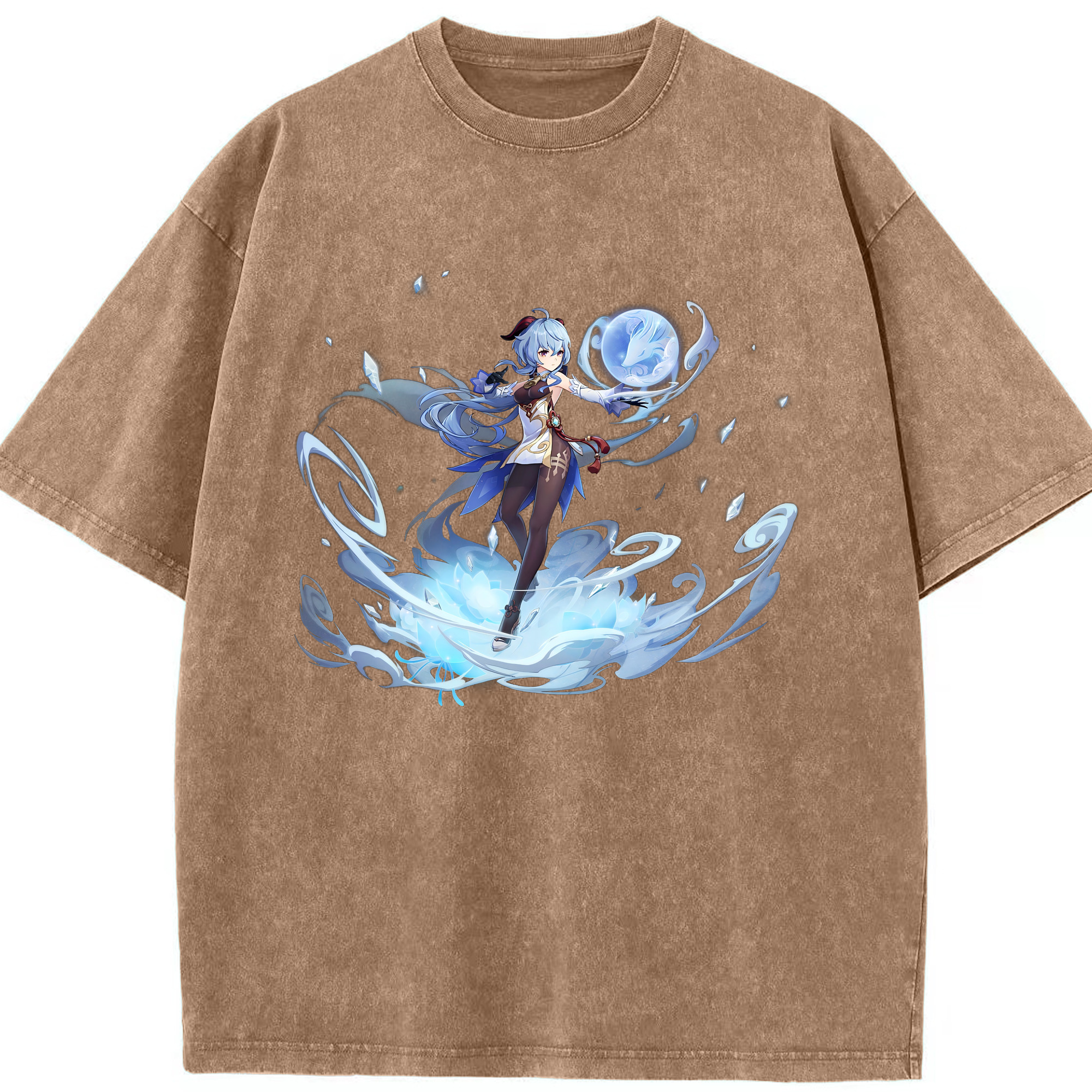 げんし神 甘雨 かんう genshin Ganyu 綿100% ヴィンテージ風 半袖Tシャツ（フロントプリント）