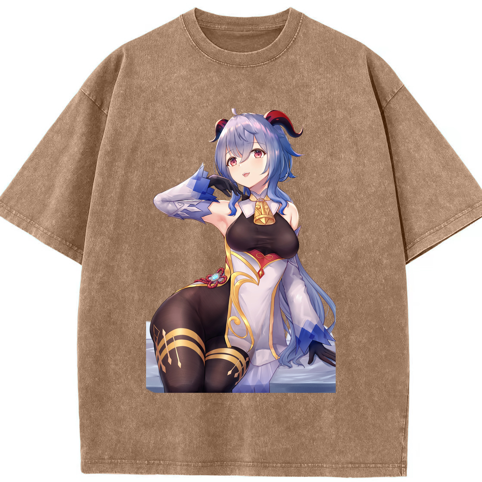 げんし神 甘雨 かんう genshin Ganyu 綿100% ヴィンテージ風 半袖Tシャツ（フロントプリント）