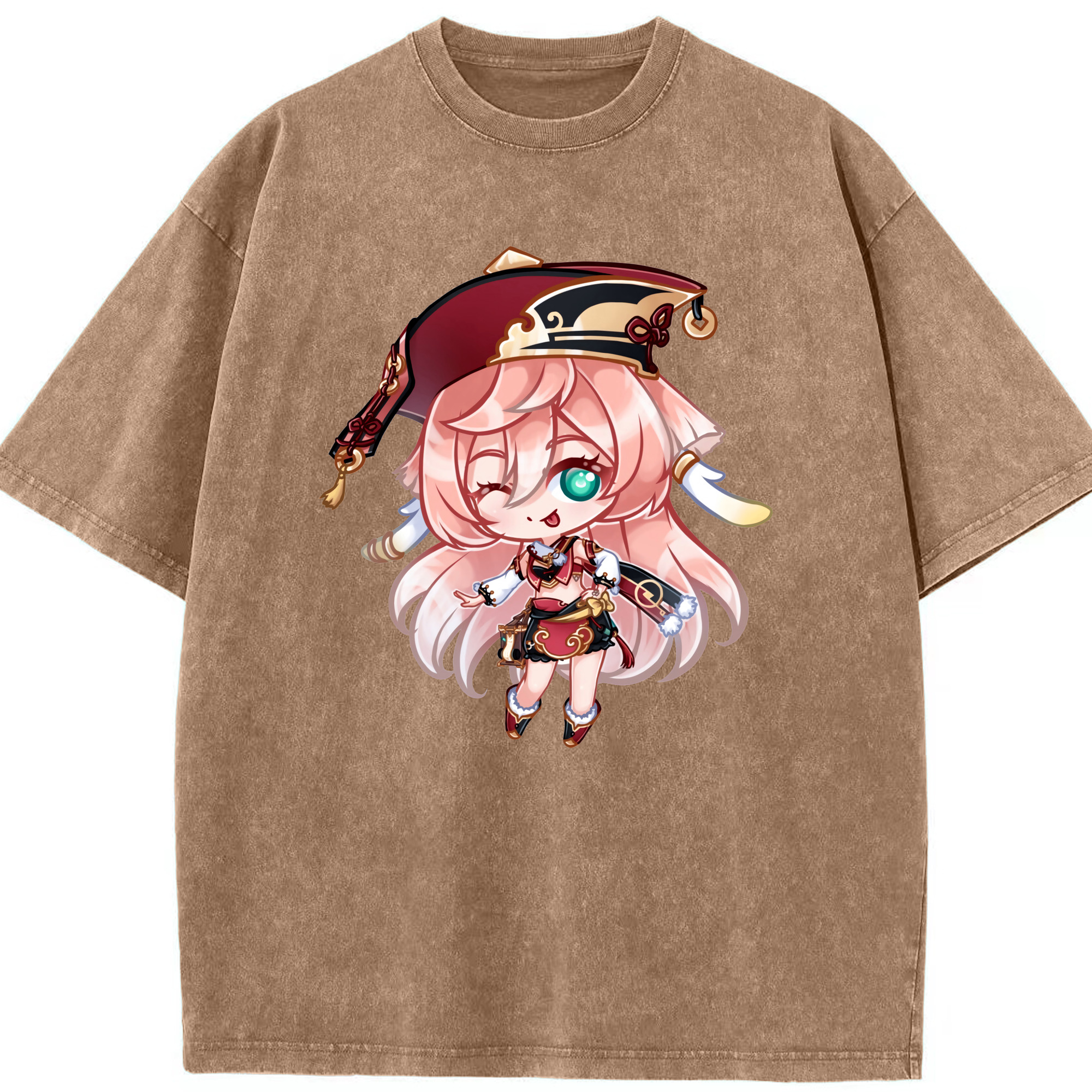 げんし神 ヤンフェイ genshin Yanfei 綿100% ヴィンテージ風 半袖Tシャツ（フロントプリント）