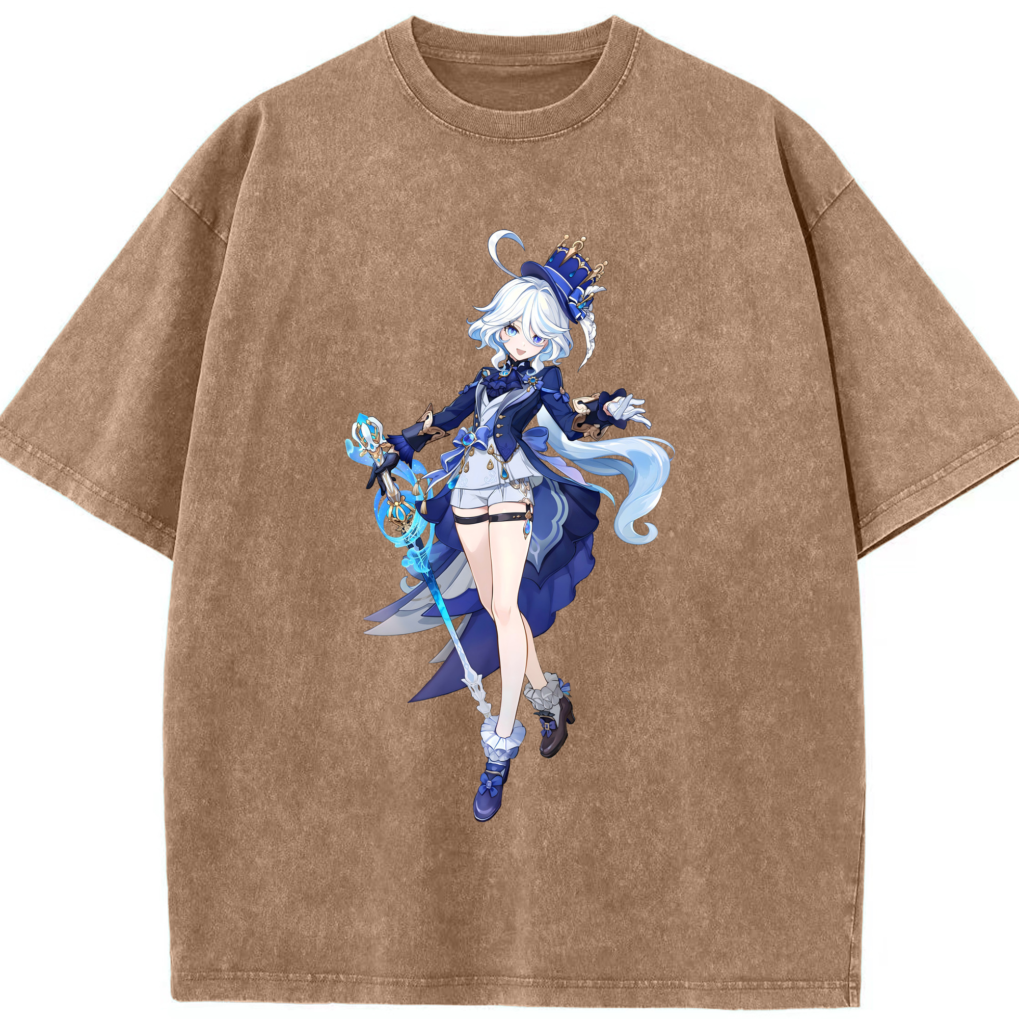げんし神 フリーナ genshin Furina 綿100% ヴィンテージ風 半袖Tシャツ（フロントプリント）