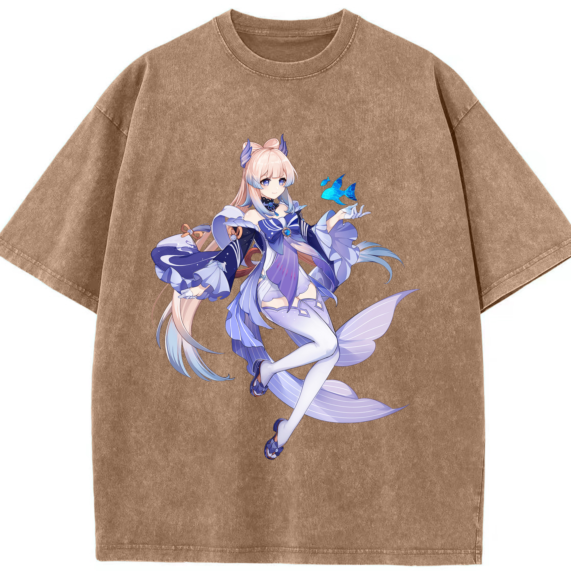 げんし神 珊瑚宮心海 サンゴノミヤ・ココミ genshin Sangonomiya Kokomi 綿100% ヴィンテージ風 半袖Tシャツ（フロントプリント）