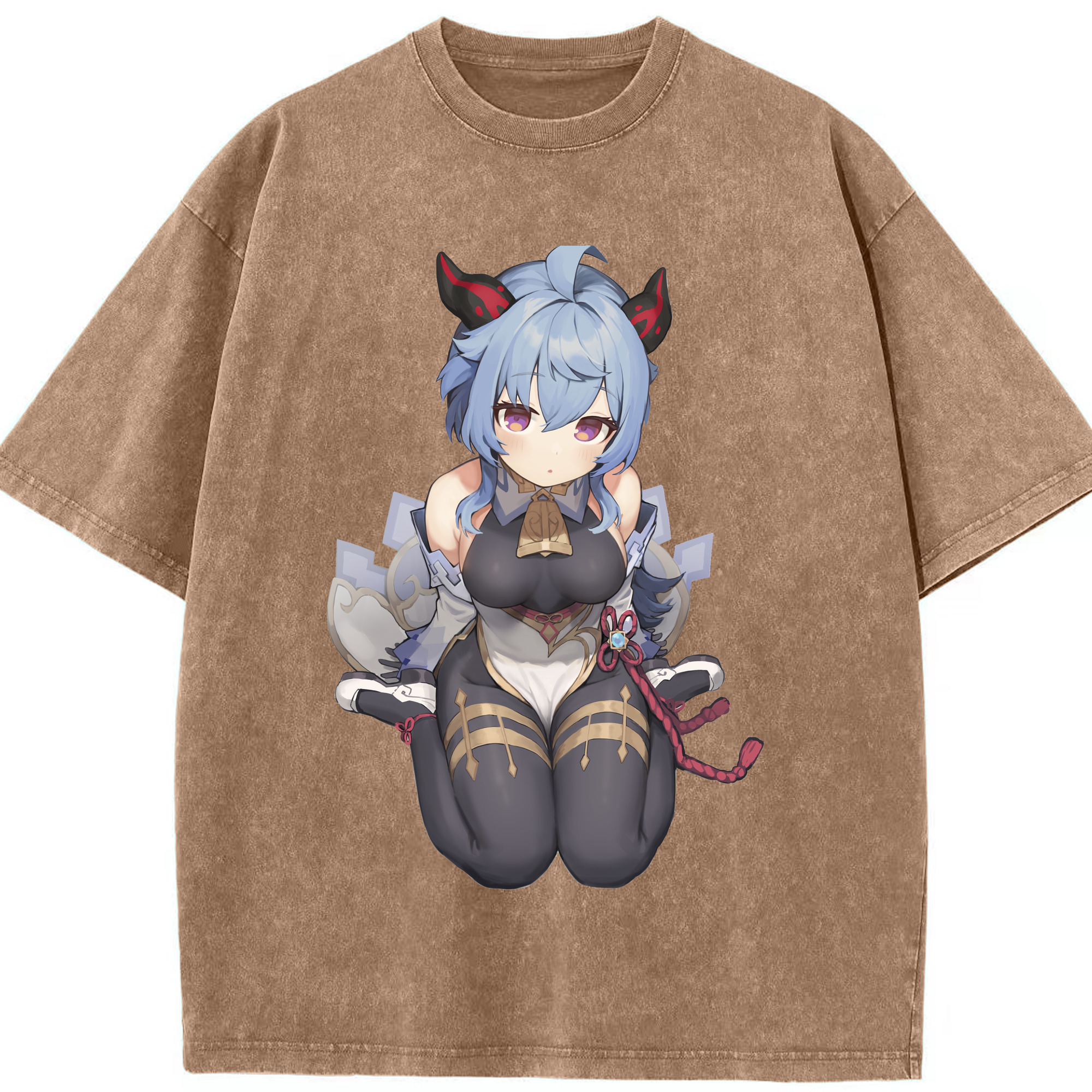 げんし神 甘雨 かんう genshin Ganyu 綿100% ヴィンテージ風 半袖Tシャツ（フロントプリント）