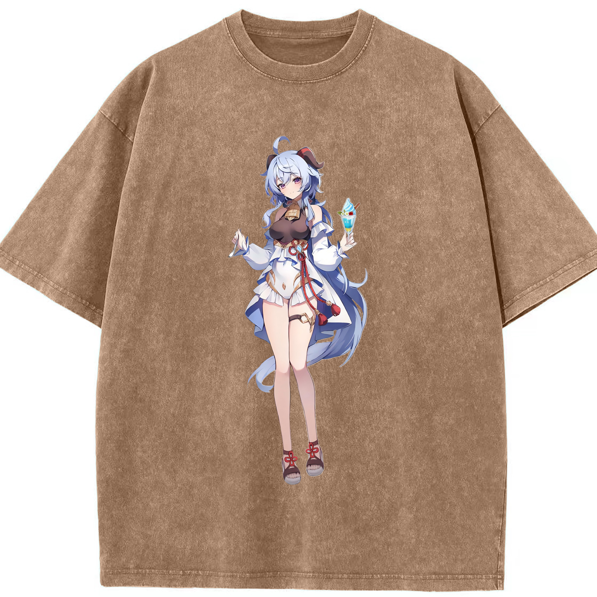 げんし神 甘雨 かんう genshin Ganyu 綿100% ヴィンテージ風 半袖Tシャツ（フロントプリント）