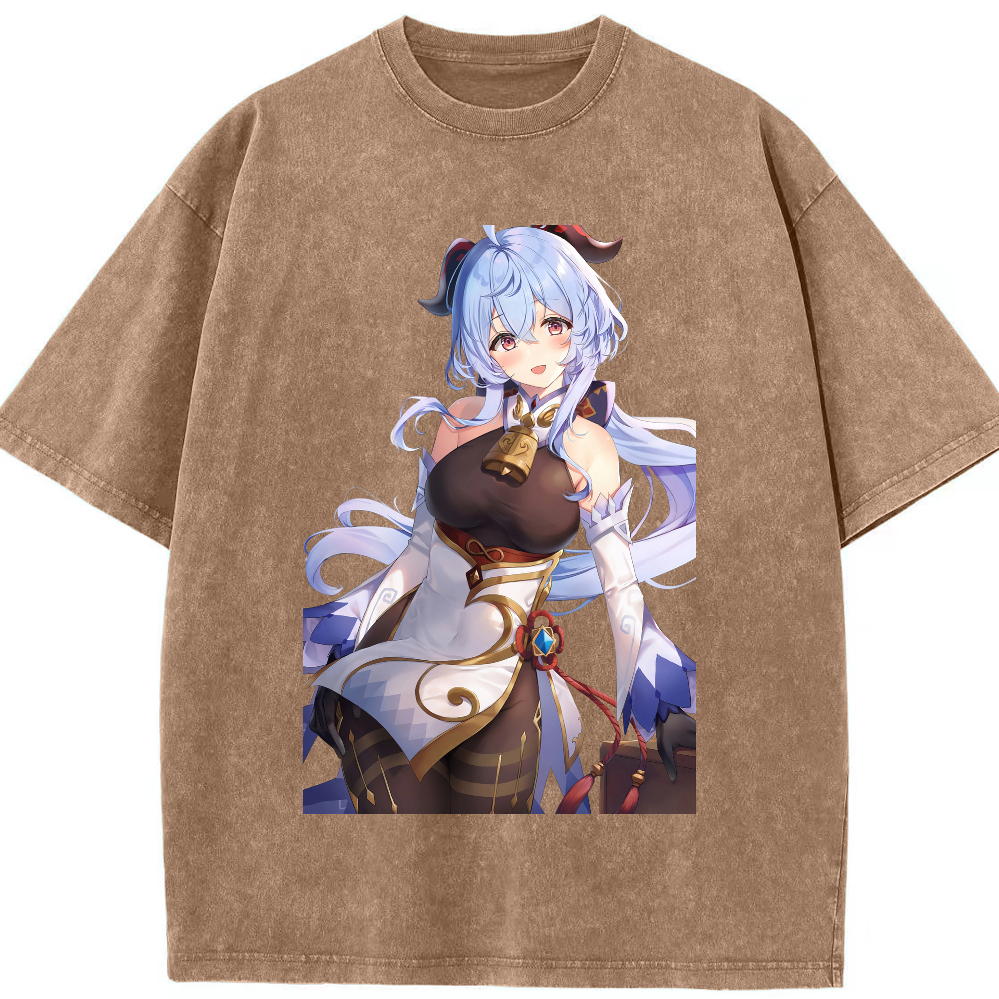 げんし神 甘雨 かんう genshin Ganyu 綿100% ヴィンテージ風 半袖Tシャツ（フロントプリント）