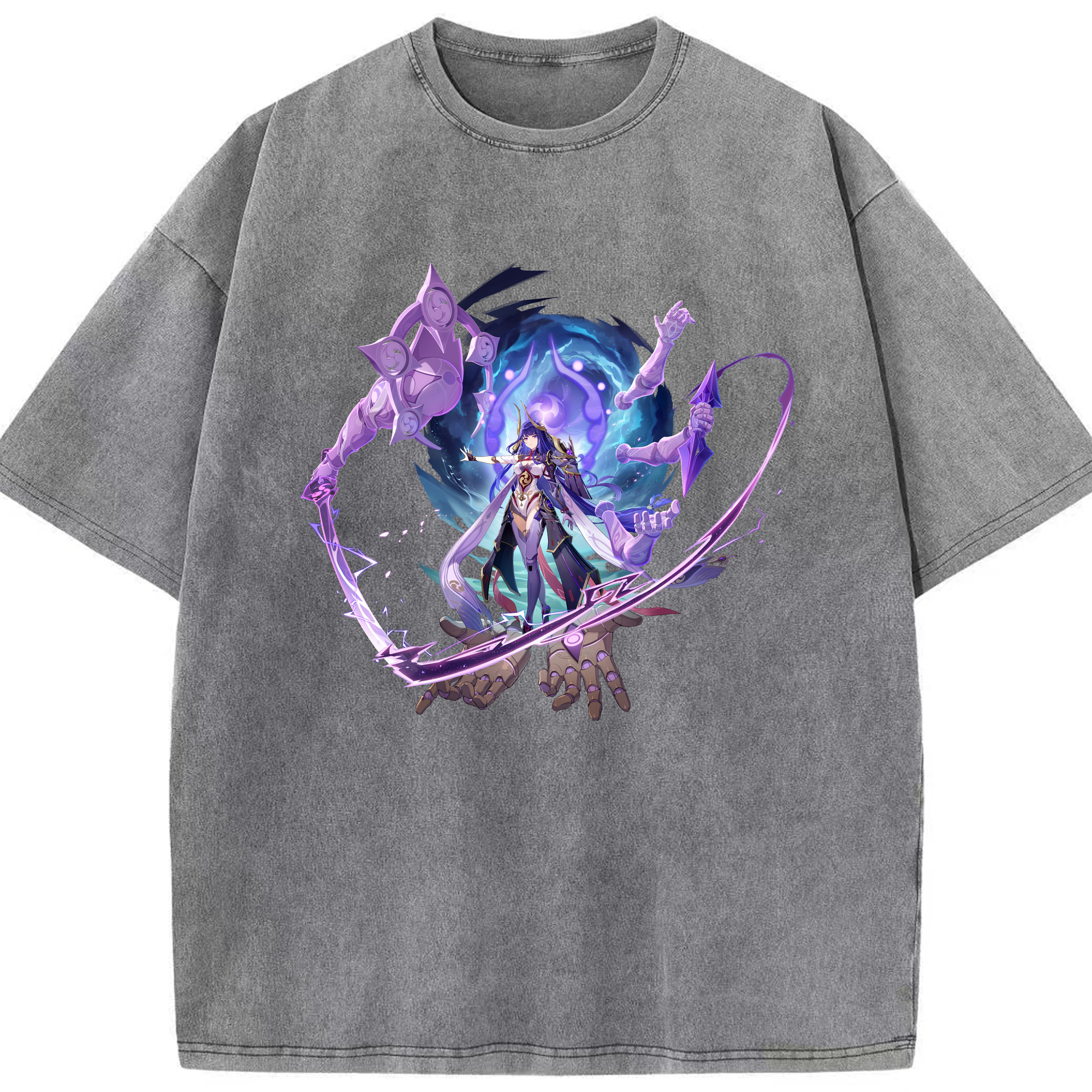 げんし神 雷電将軍 らいでんしょうぐん genshin Raiden Shogun 綿100% ヴィンテージ風 半袖Tシャツ（フロントプリント）