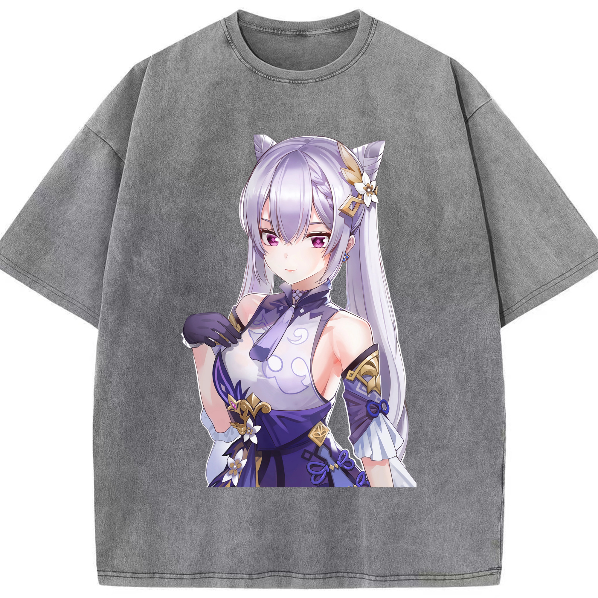 げんし神 刻晴 こくせい genshin Kokusei 綿100% ヴィンテージ風 半袖Tシャツ（フロントプリント）