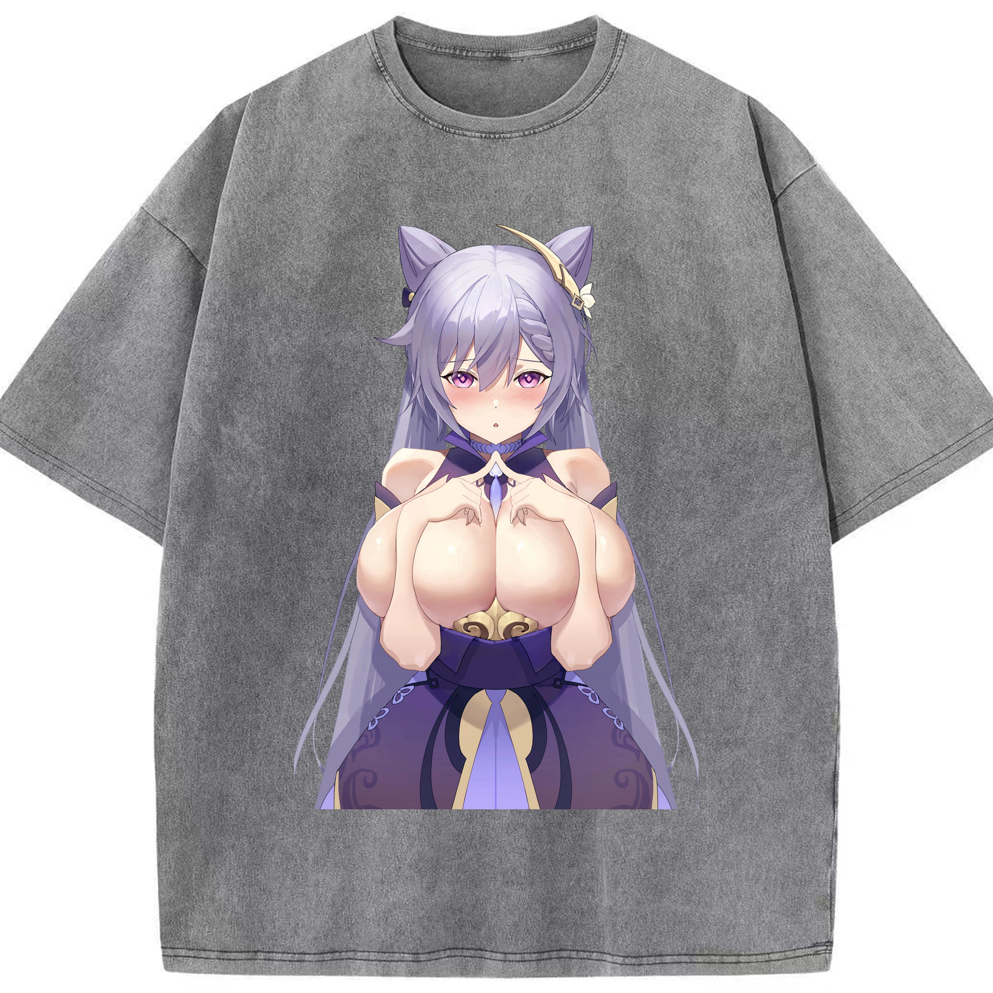 げんし神 刻晴 こくせい genshin Kokusei 綿100% ヴィンテージ風 半袖Tシャツ（フロントプリント）