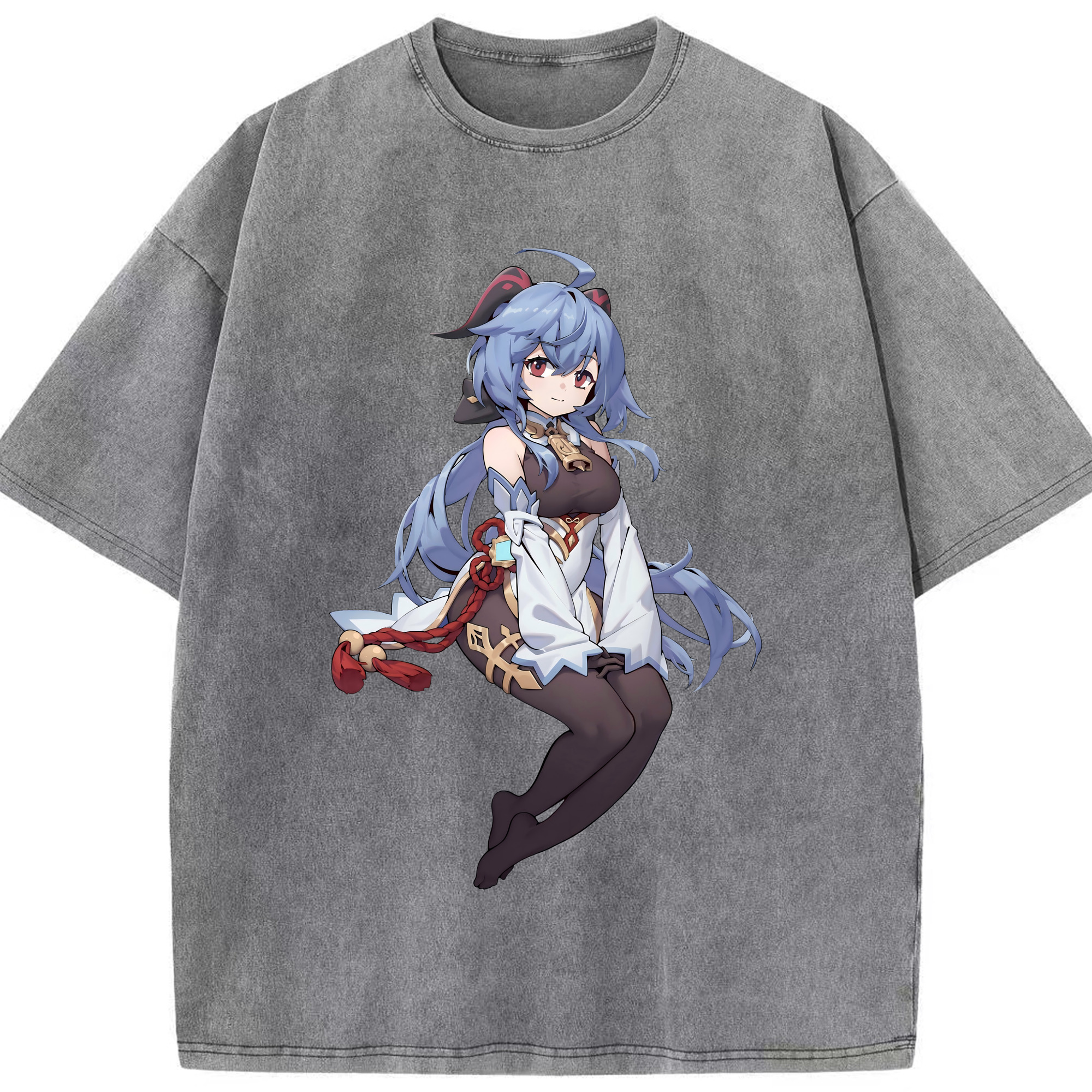 げんし神 甘雨 かんう genshin Ganyu 綿100% ヴィンテージ風 半袖Tシャツ（フロントプリント）