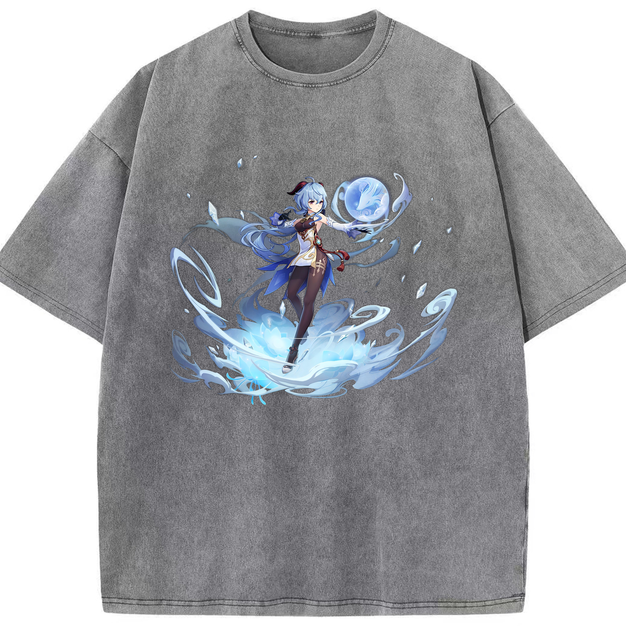 げんし神 甘雨 かんう genshin Ganyu 綿100% ヴィンテージ風 半袖Tシャツ（フロントプリント）