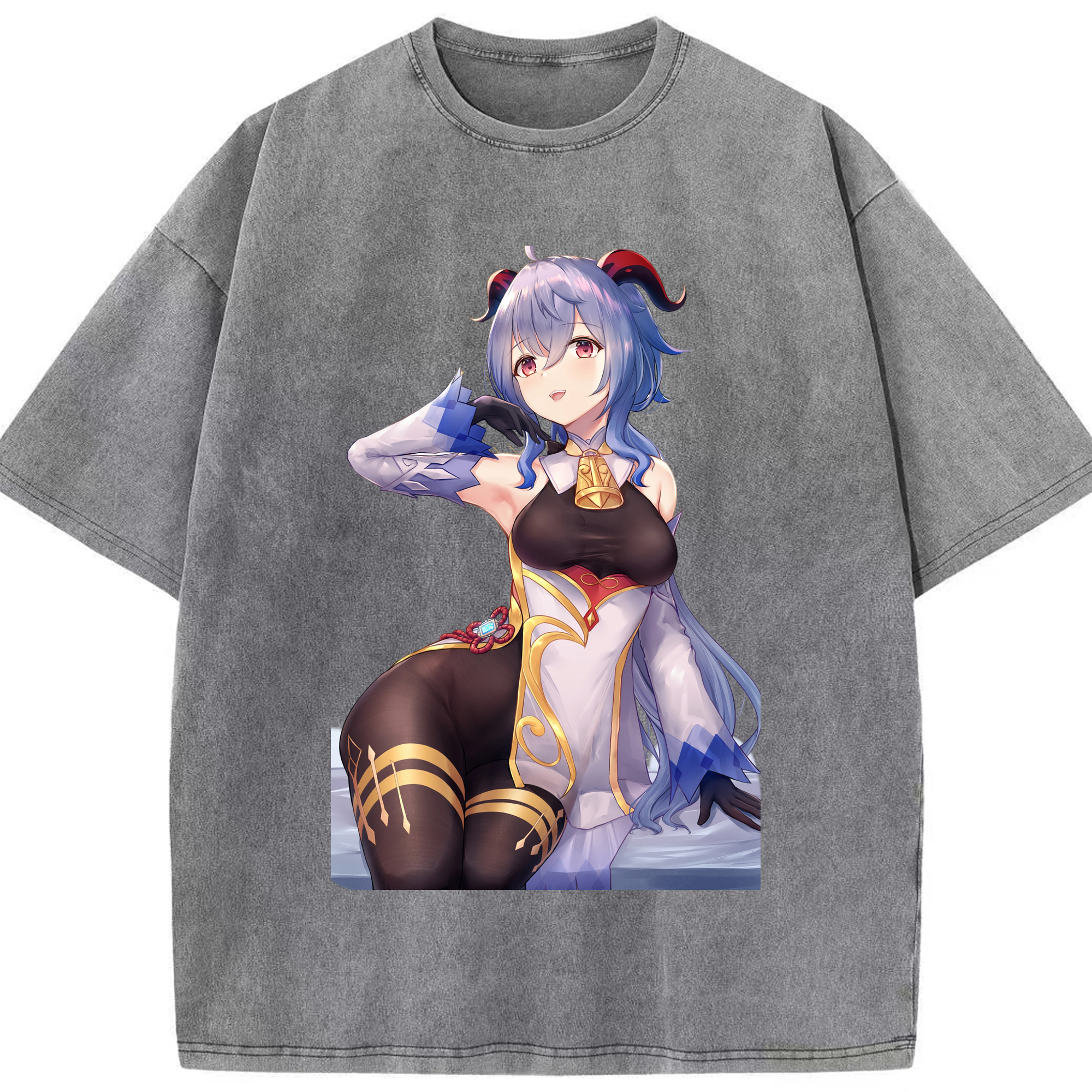 げんし神 甘雨 かんう genshin Ganyu 綿100% ヴィンテージ風 半袖Tシャツ（フロントプリント）