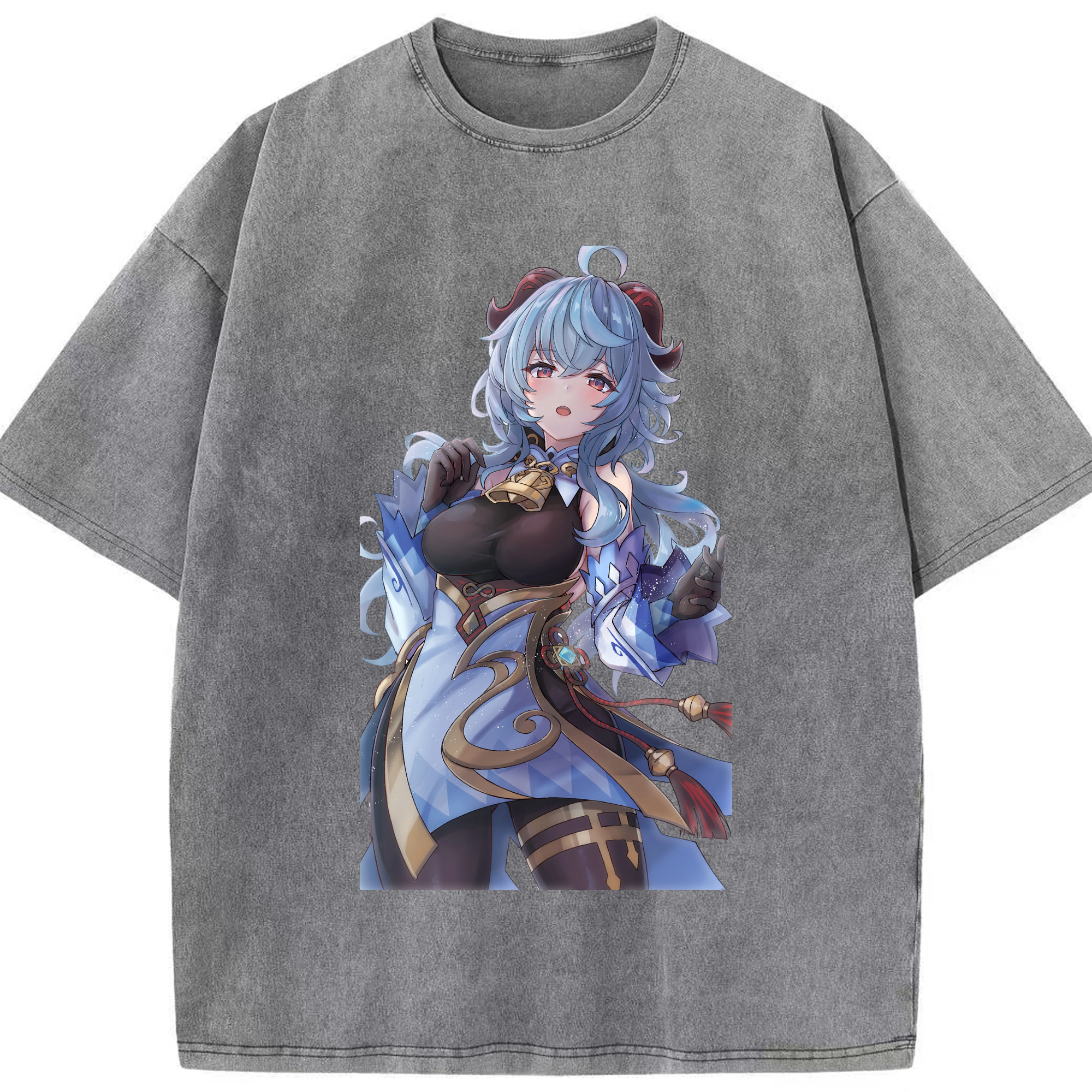 げんし神 甘雨 かんう genshin Ganyu 綿100% ヴィンテージ風 半袖Tシャツ（フロントプリント）