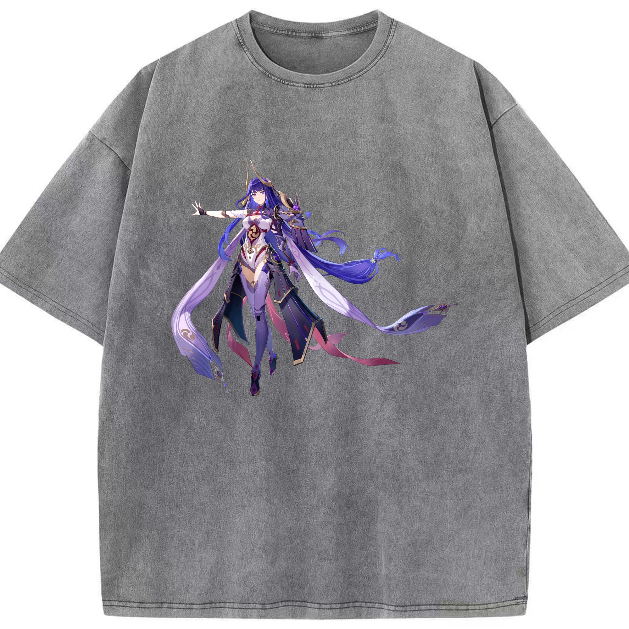 げんし神 雷電将軍 らいでんしょうぐん genshin Raiden Shogun 綿100% ヴィンテージ風 半袖Tシャツ（フロントプリント）