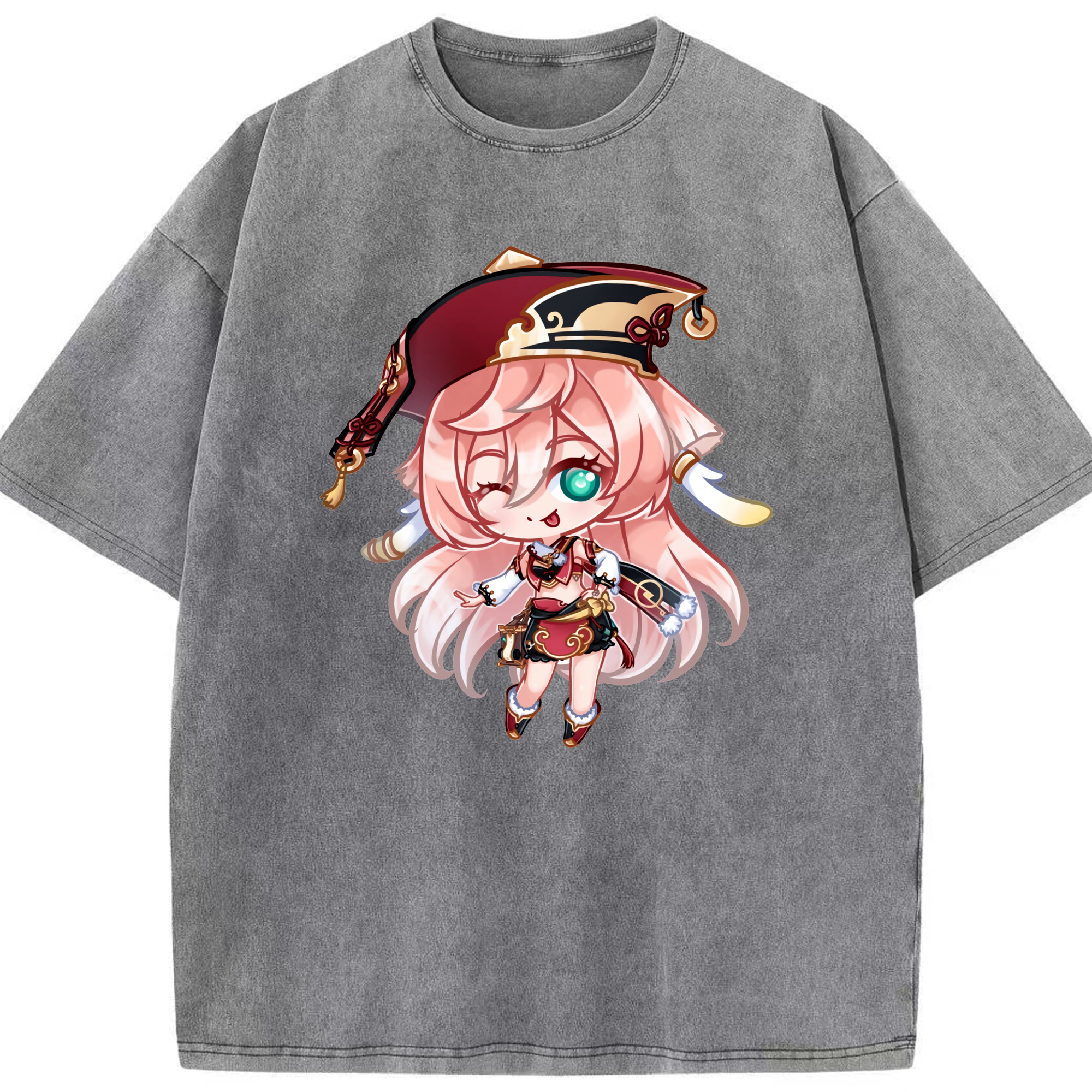 げんし神 ヤンフェイ genshin Yanfei 綿100% ヴィンテージ風 半袖Tシャツ（フロントプリント）