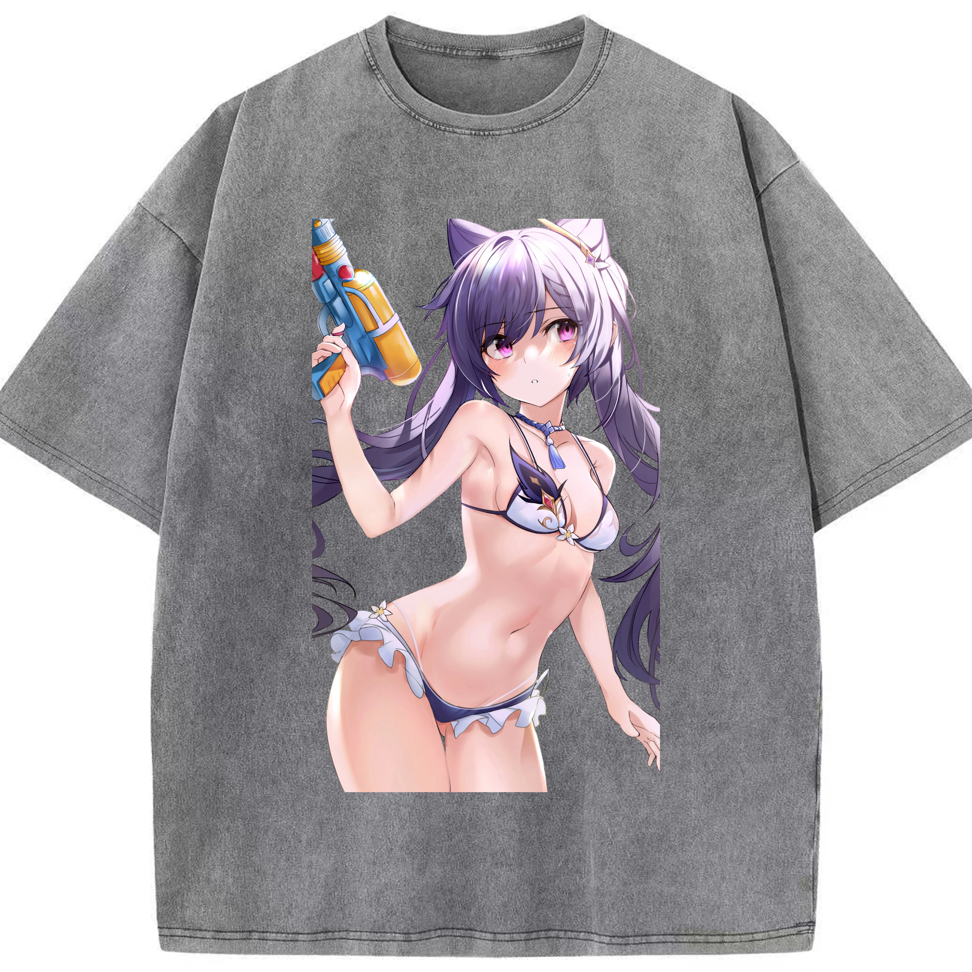 げんし神 刻晴 こくせい genshin Kokusei 綿100% ヴィンテージ風 半袖Tシャツ（フロントプリント）