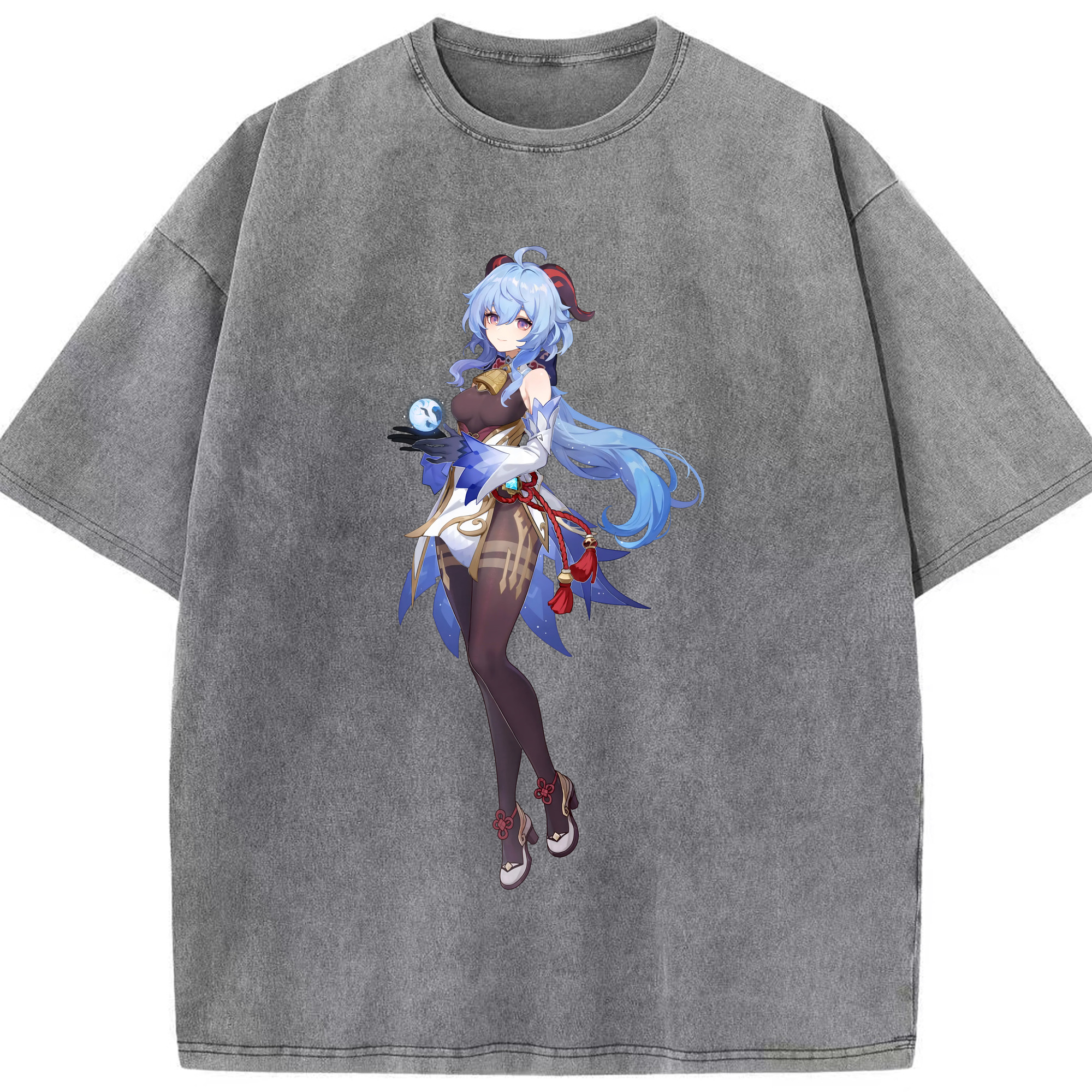 げんし神 甘雨 かんう genshin Ganyu 綿100% ヴィンテージ風 半袖Tシャツ（フロントプリント）