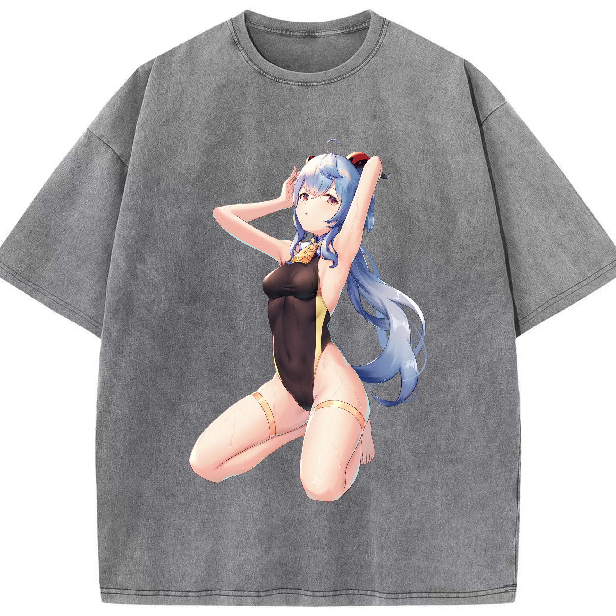 げんし神 甘雨 かんう genshin Ganyu 綿100% ヴィンテージ風 半袖Tシャツ（フロントプリント）