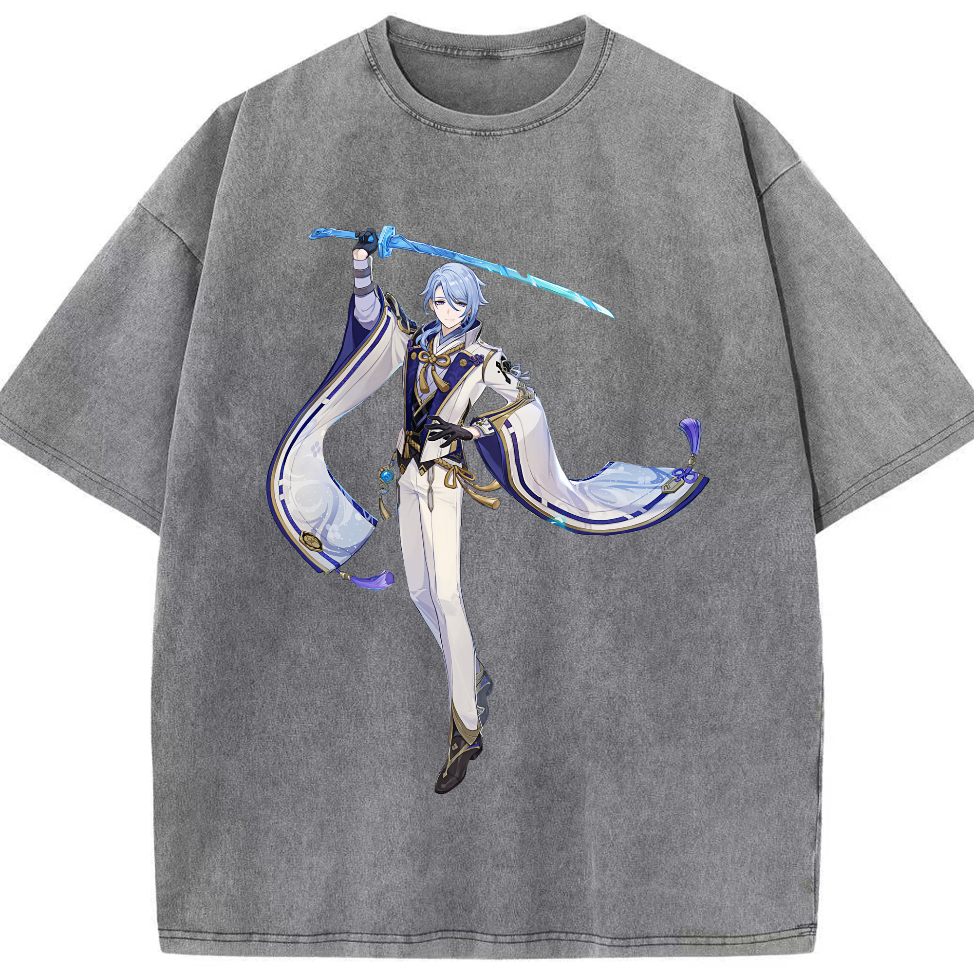げんし神 神里綾人 かみさとあやと genshin Kamisato Ayato 綿100% ヴィンテージ風 半袖Tシャツ（フロントプリント）
