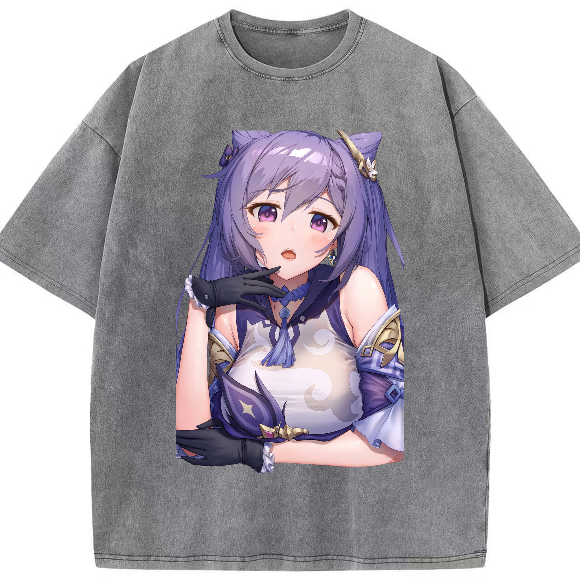 げんし神 刻晴 こくせい genshin Kokusei 綿100% ヴィンテージ風 半袖Tシャツ（フロントプリント）