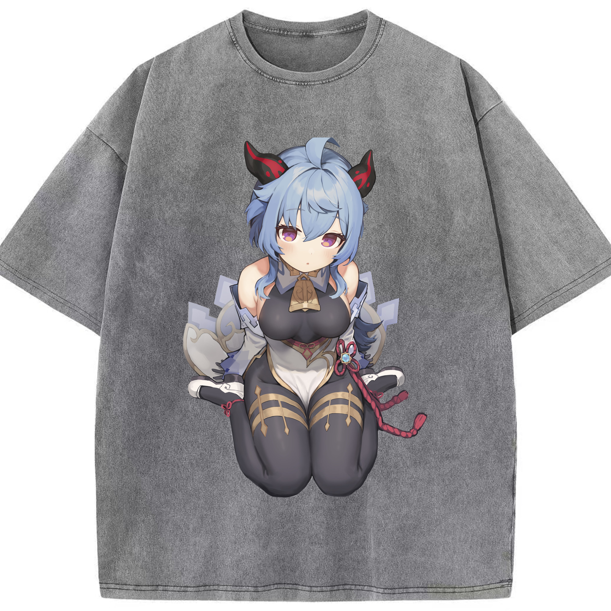 げんし神 甘雨 かんう genshin Ganyu 綿100% ヴィンテージ風 半袖Tシャツ（フロントプリント）