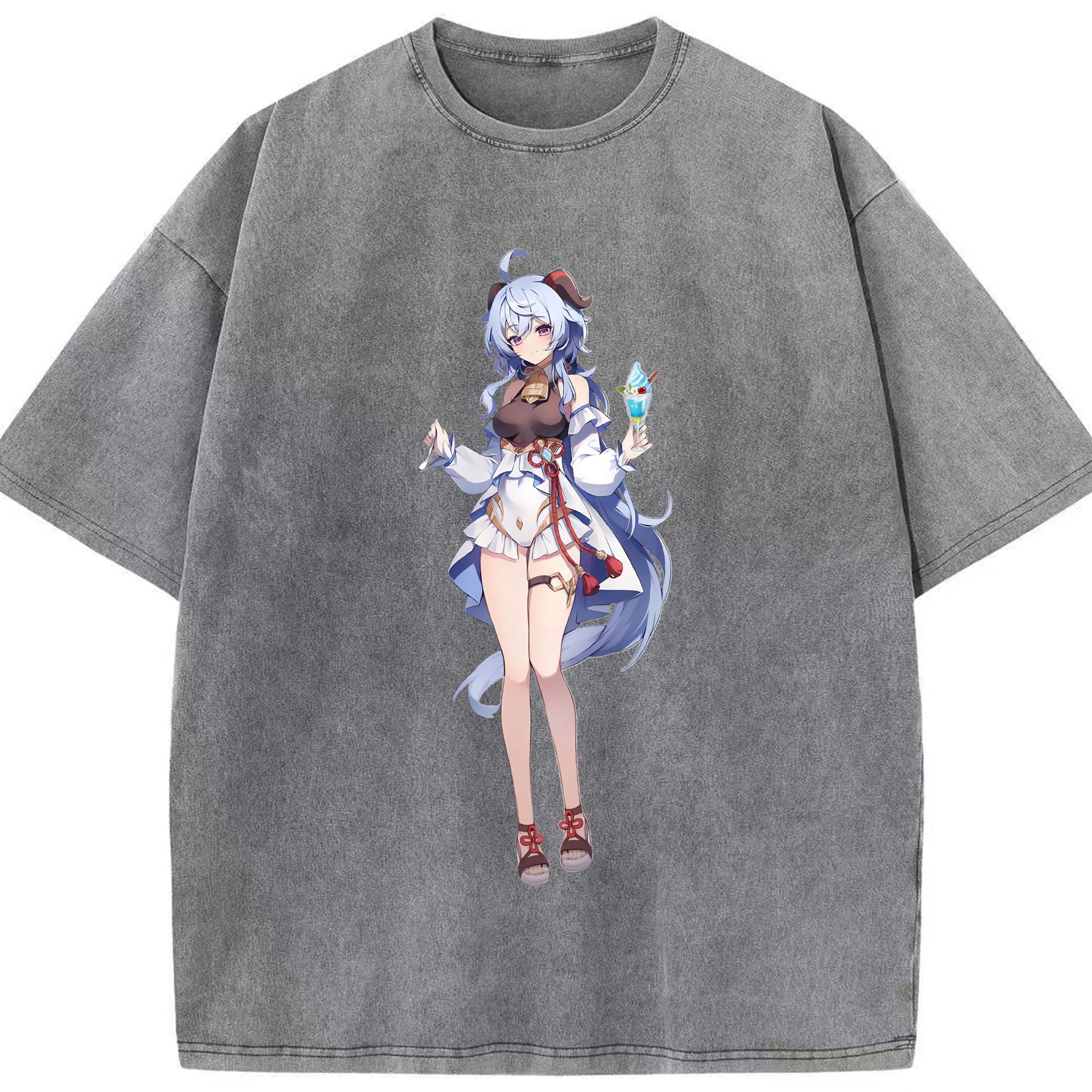 げんし神 甘雨 かんう genshin Ganyu 綿100% ヴィンテージ風 半袖Tシャツ（フロントプリント）