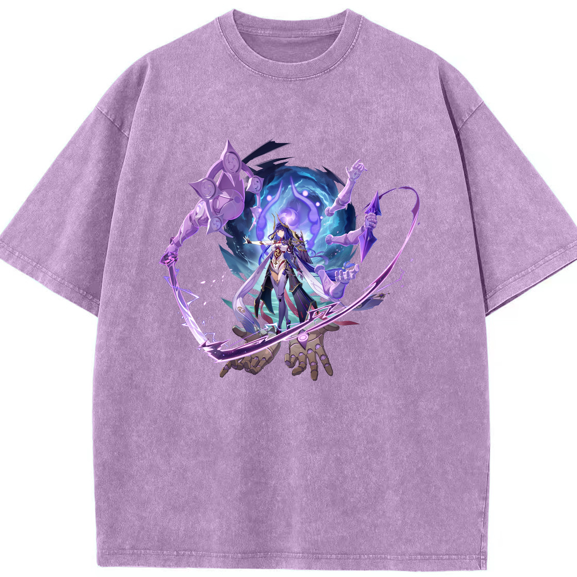 げんし神 雷電将軍 らいでんしょうぐん genshin Raiden Shogun 綿100% ヴィンテージ風 半袖Tシャツ（フロントプリント）