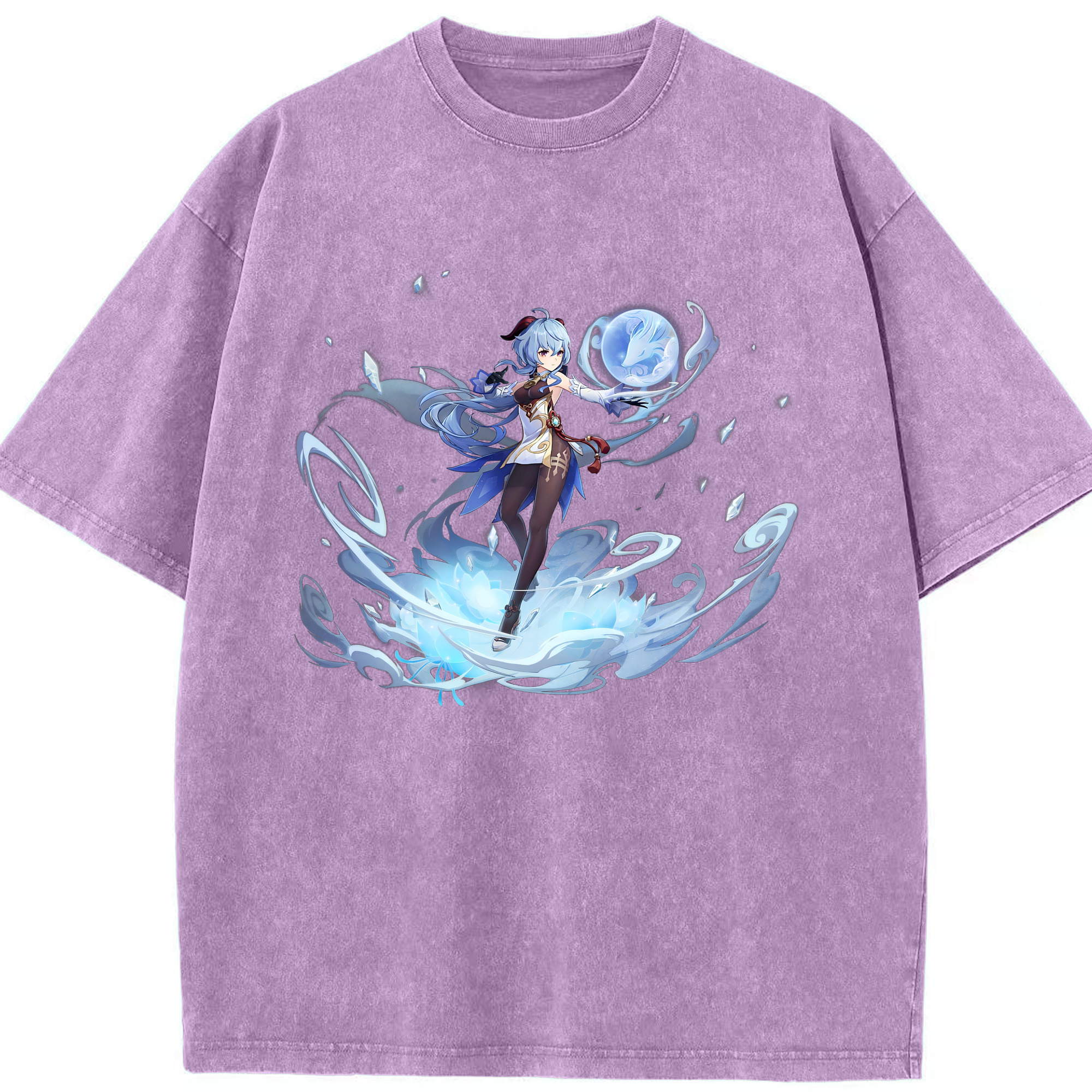げんし神 甘雨 かんう genshin Ganyu 綿100% ヴィンテージ風 半袖Tシャツ（フロントプリント）
