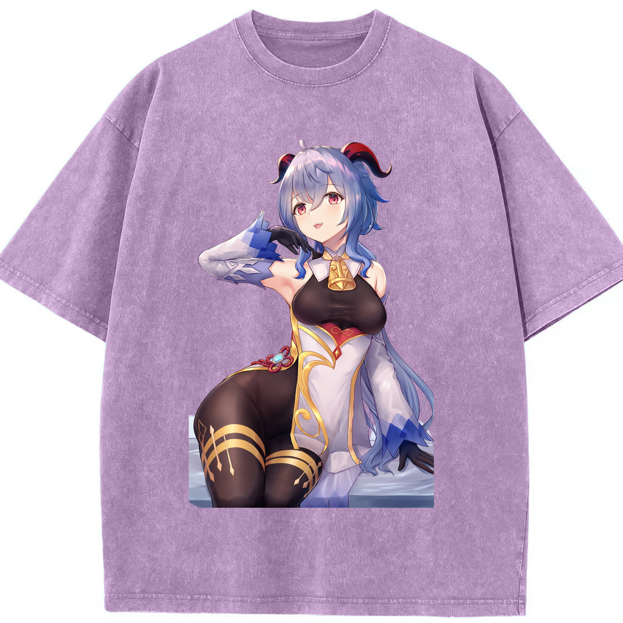 げんし神 甘雨 かんう genshin Ganyu 綿100% ヴィンテージ風 半袖Tシャツ（フロントプリント）
