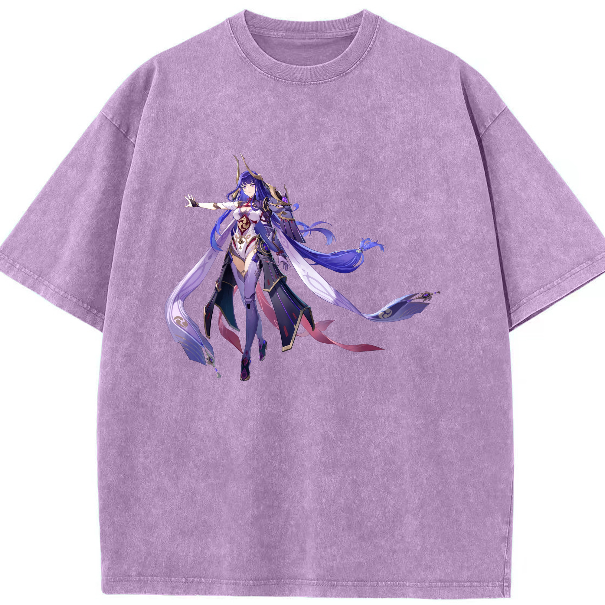 げんし神 雷電将軍 らいでんしょうぐん genshin Raiden Shogun 綿100% ヴィンテージ風 半袖Tシャツ（フロントプリント）