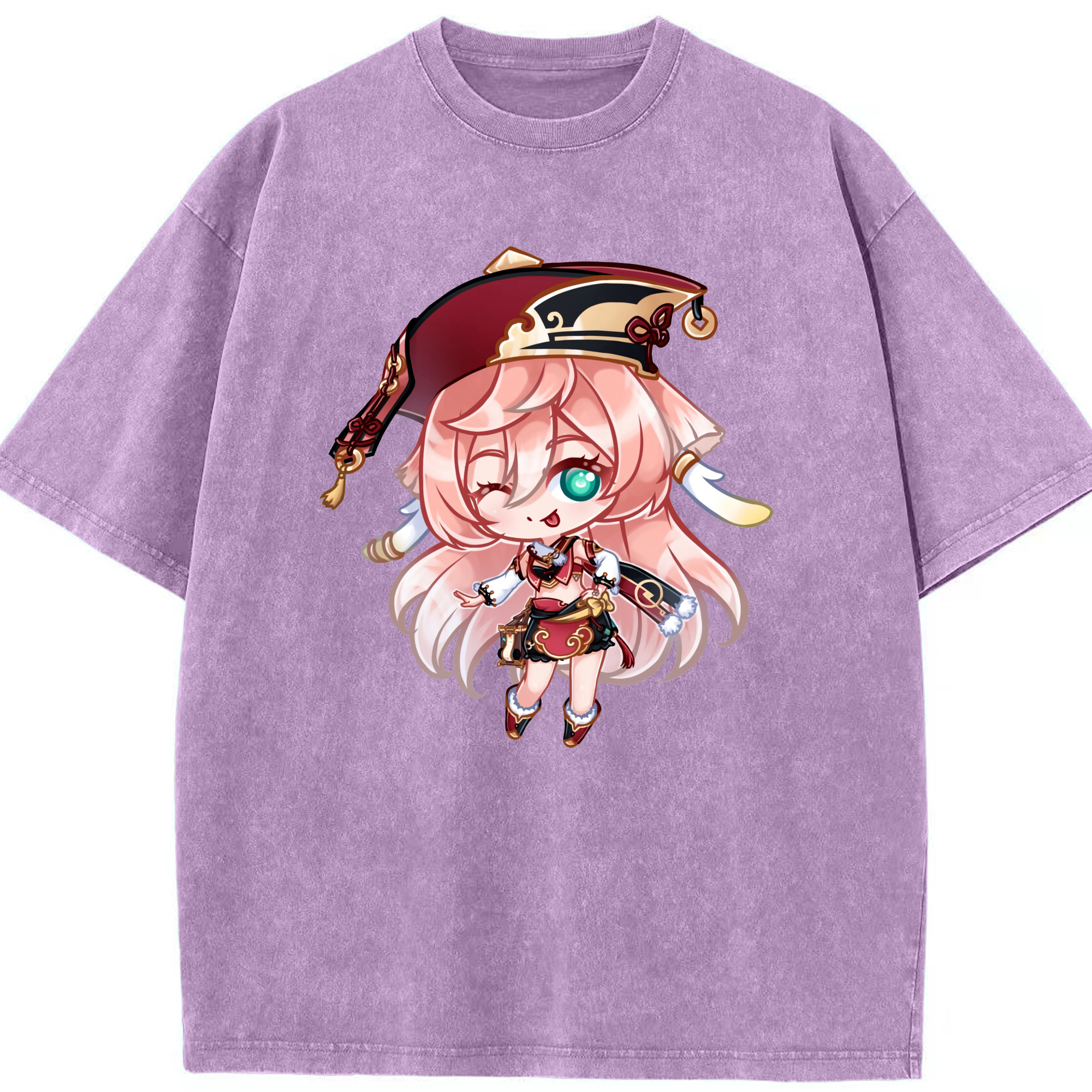 げんし神 ヤンフェイ genshin Yanfei 綿100% ヴィンテージ風 半袖Tシャツ（フロントプリント）