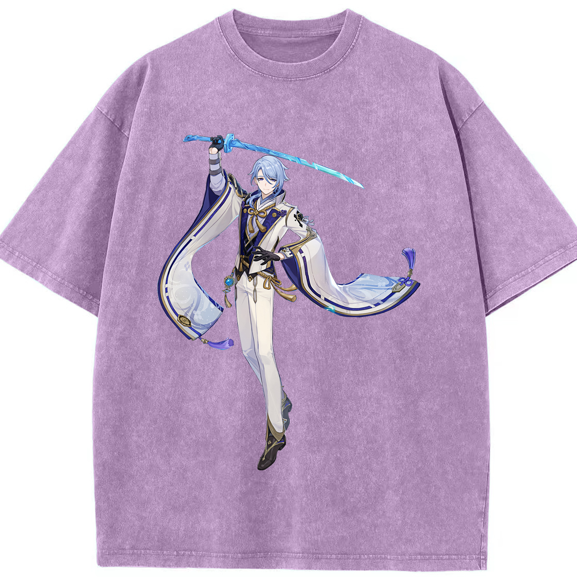 げんし神 神里綾人 かみさとあやと genshin Kamisato Ayato 綿100% ヴィンテージ風 半袖Tシャツ（フロントプリント）