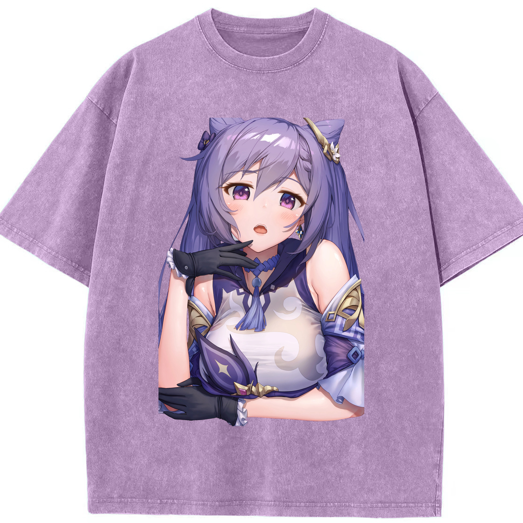 げんし神 刻晴 こくせい genshin Kokusei 綿100% ヴィンテージ風 半袖Tシャツ（フロントプリント）