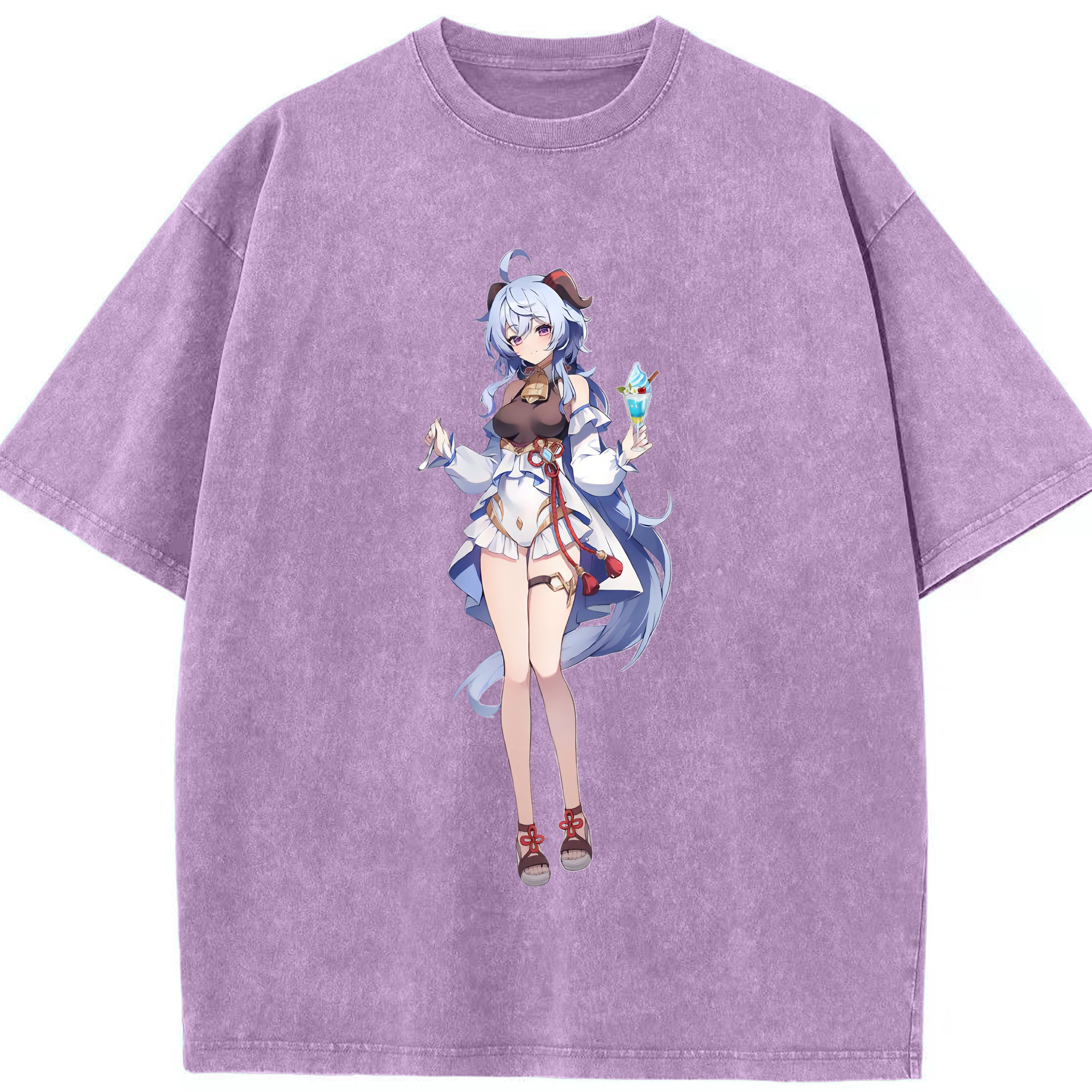 げんし神 甘雨 かんう genshin Ganyu 綿100% ヴィンテージ風 半袖Tシャツ（フロントプリント）
