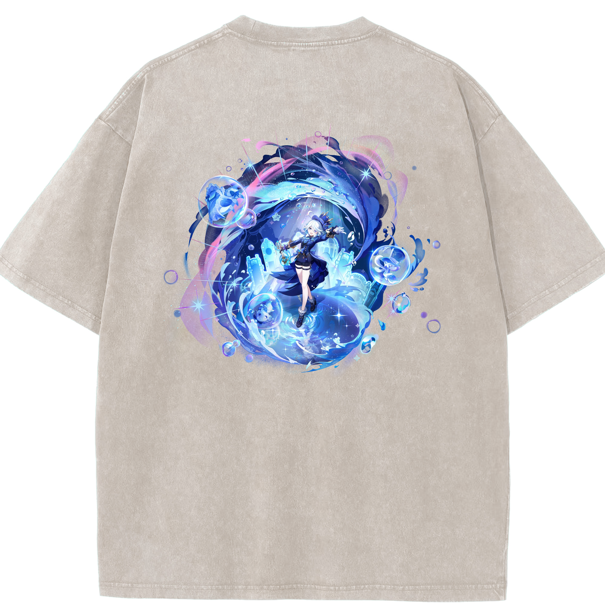 げんし神 フリーナ genshin Furina 綿100% ヴィンテージ風 半袖Tシャツ（背面プリント）