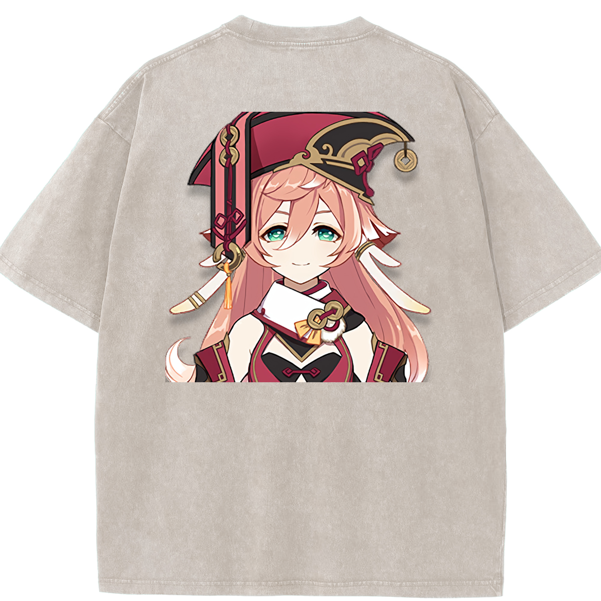 げんし神 ヤンフェイ genshin Yanfei 綿100% ヴィンテージ風 半袖Tシャツ（背面プリント）