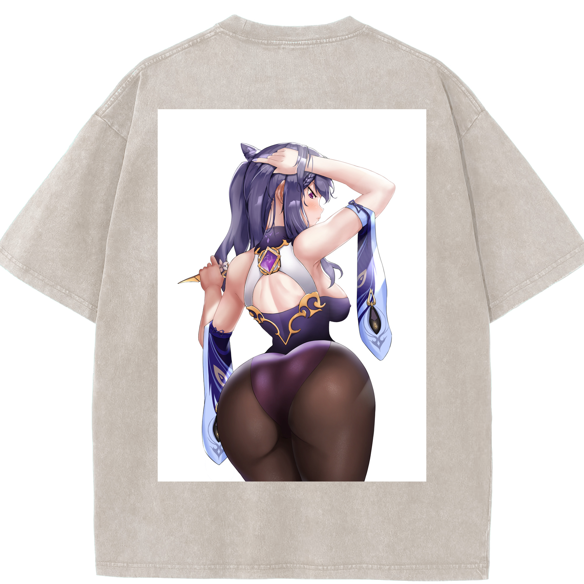 げんし神 刻晴 こくせい genshin Kokusei 綿100% ヴィンテージ風 半袖Tシャツ（背面プリント）