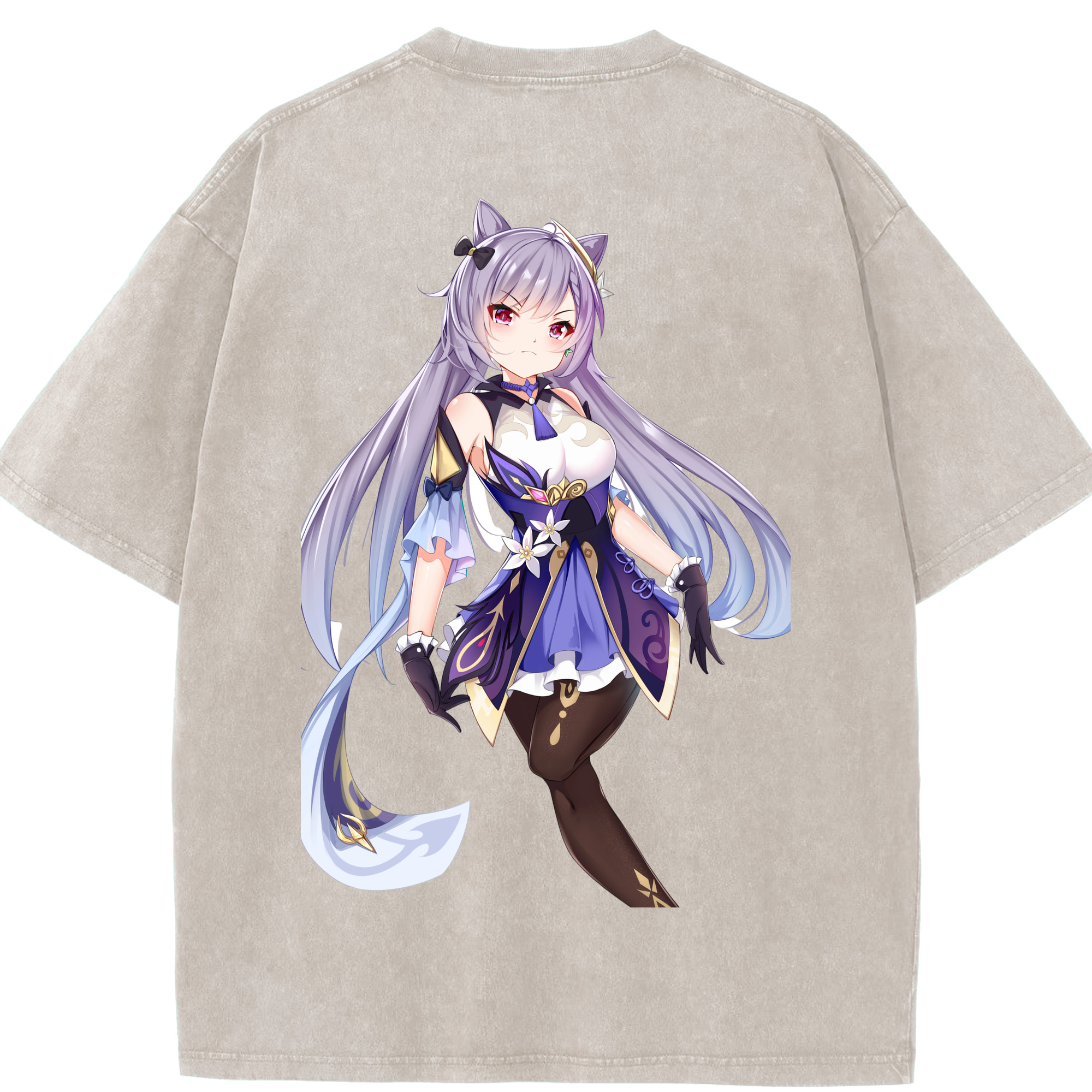 げんし神 刻晴 こくせい genshin Kokusei 綿100% ヴィンテージ風 半袖Tシャツ（背面プリント）