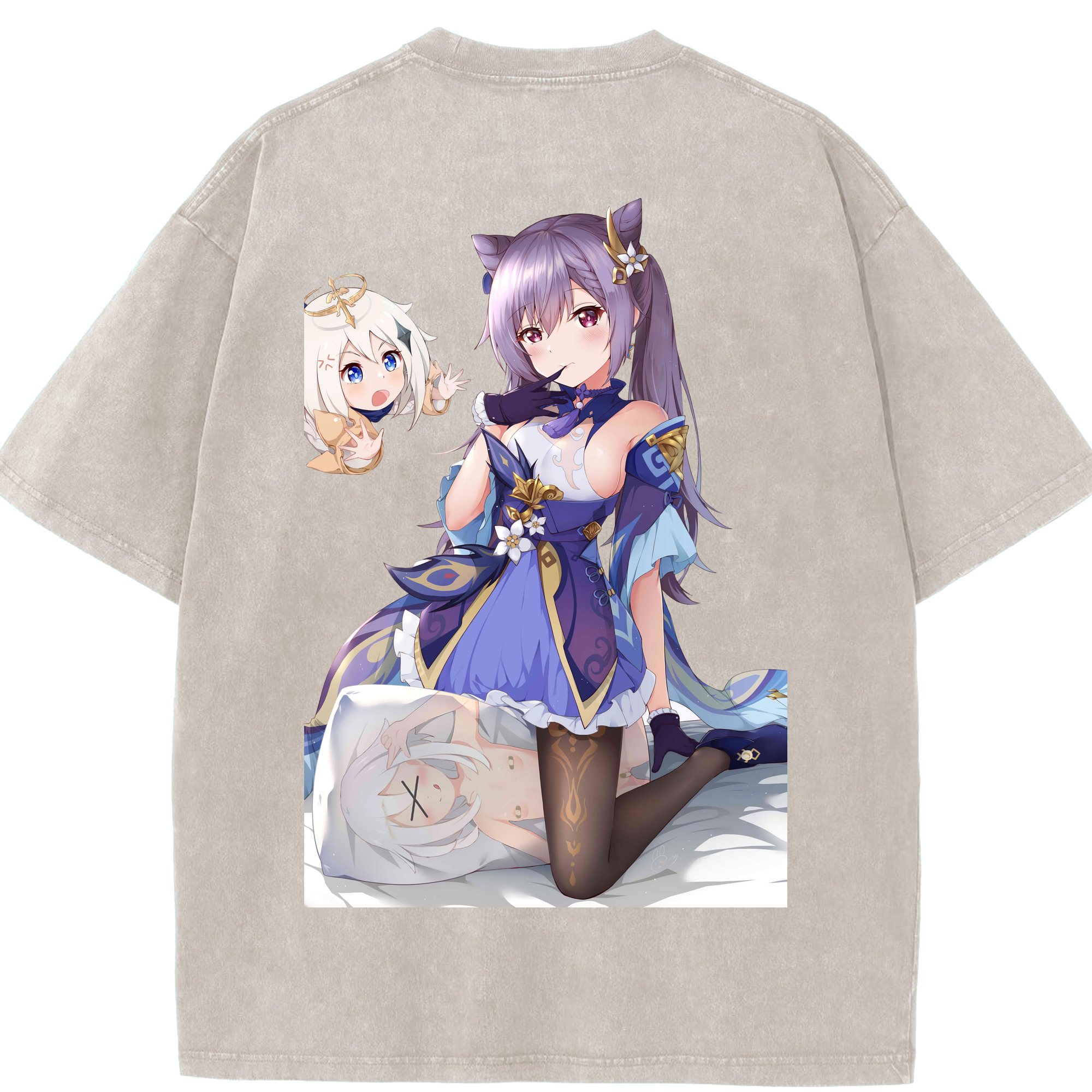 げんし神 刻晴 こくせい genshin Kokusei 綿100% ヴィンテージ風 半袖Tシャツ（背面プリント）