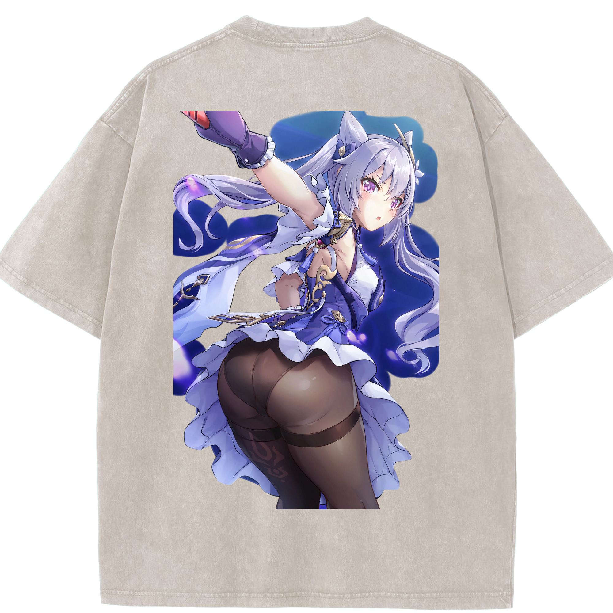 げんし神 刻晴 こくせい genshin Kokusei 綿100% ヴィンテージ風 半袖Tシャツ（背面プリント）