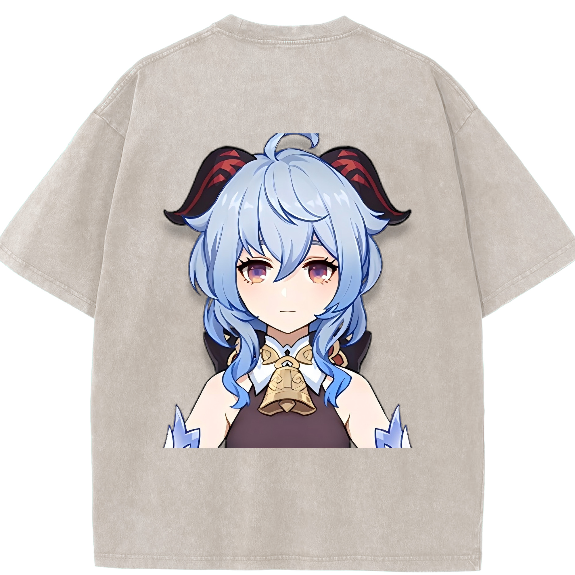 げんし神 甘雨 かんう genshin Ganyu 綿100% ヴィンテージ風 半袖Tシャツ（背面プリント）