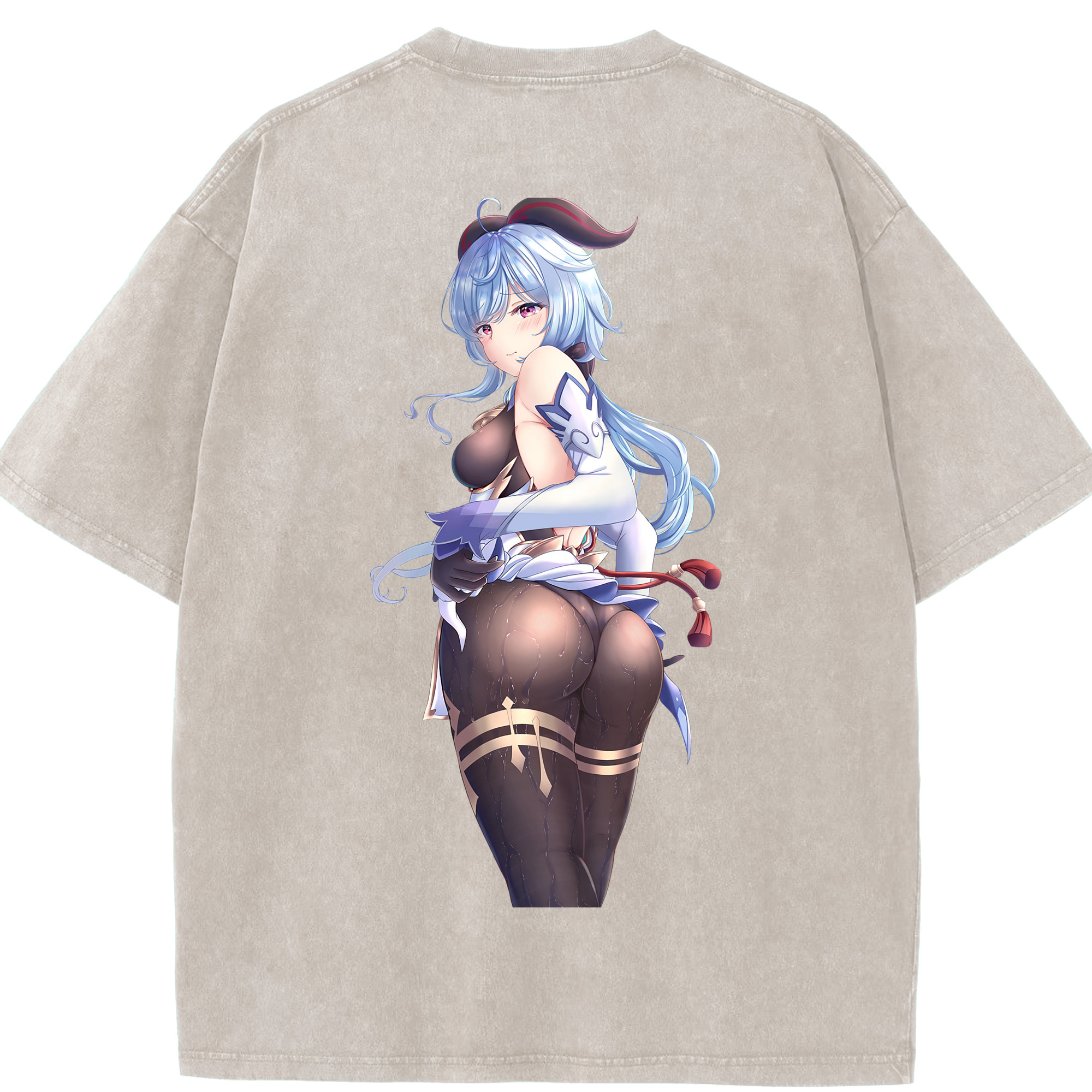 げんし神 甘雨 かんう genshin Ganyu 綿100% ヴィンテージ風 半袖Tシャツ（背面プリント）