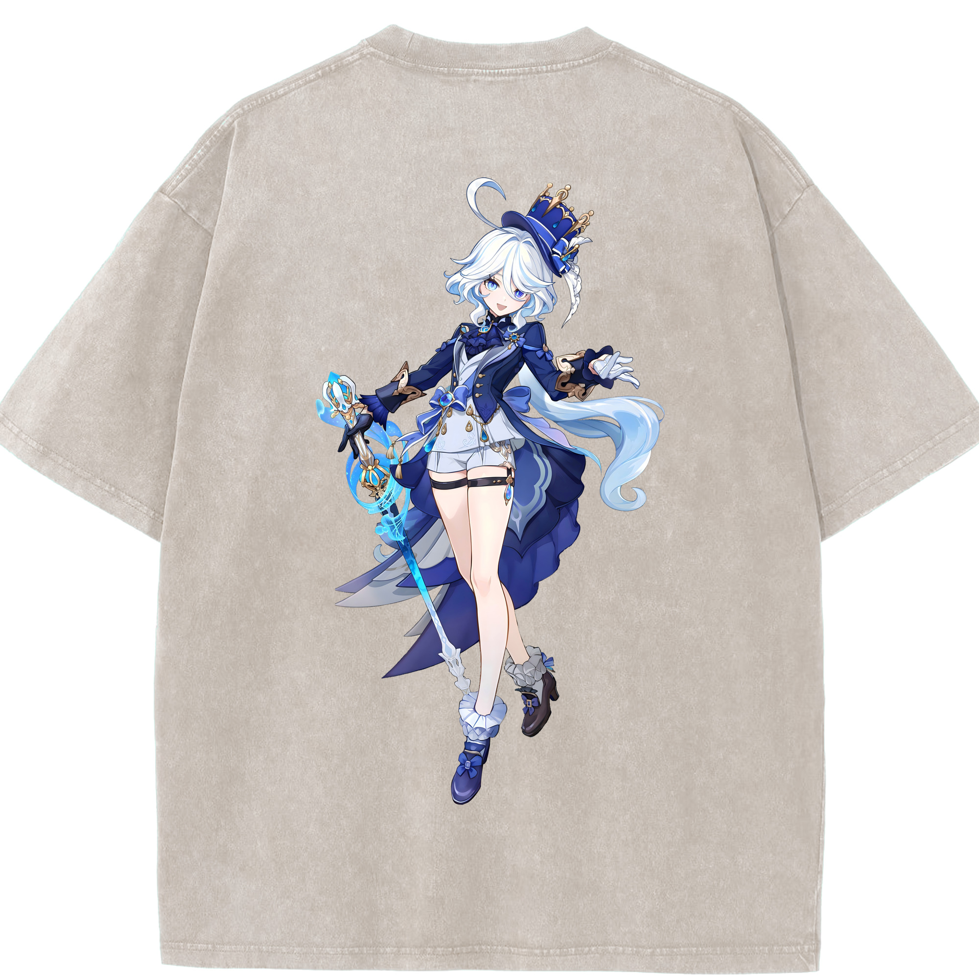 げんし神 フリーナ genshin Furina 綿100% ヴィンテージ風 半袖Tシャツ（背面プリント）
