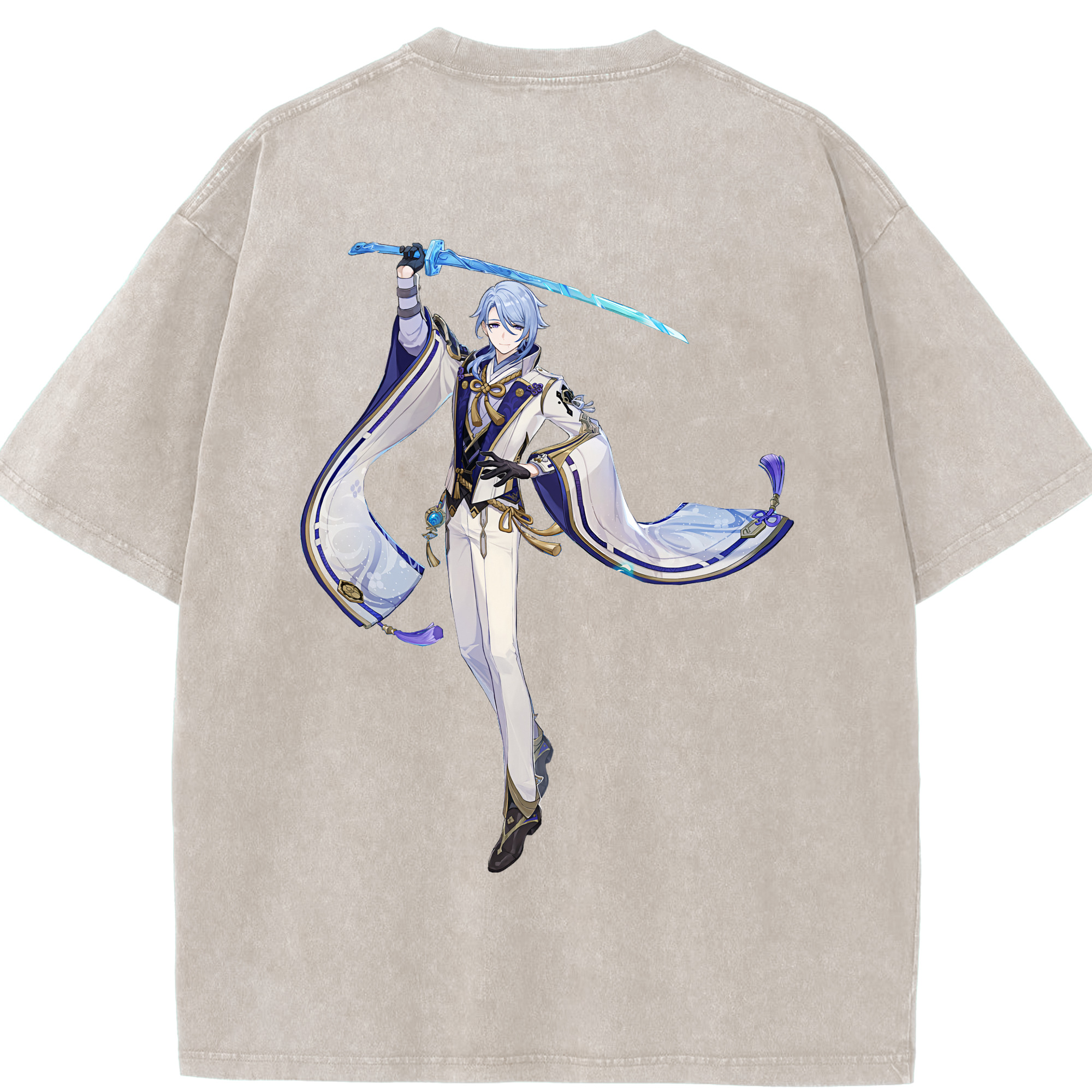 げんし神 神里綾人 かみさとあやと genshin Kamisato Ayato 綿100% ヴィンテージ風 半袖Tシャツ（背面プリント）